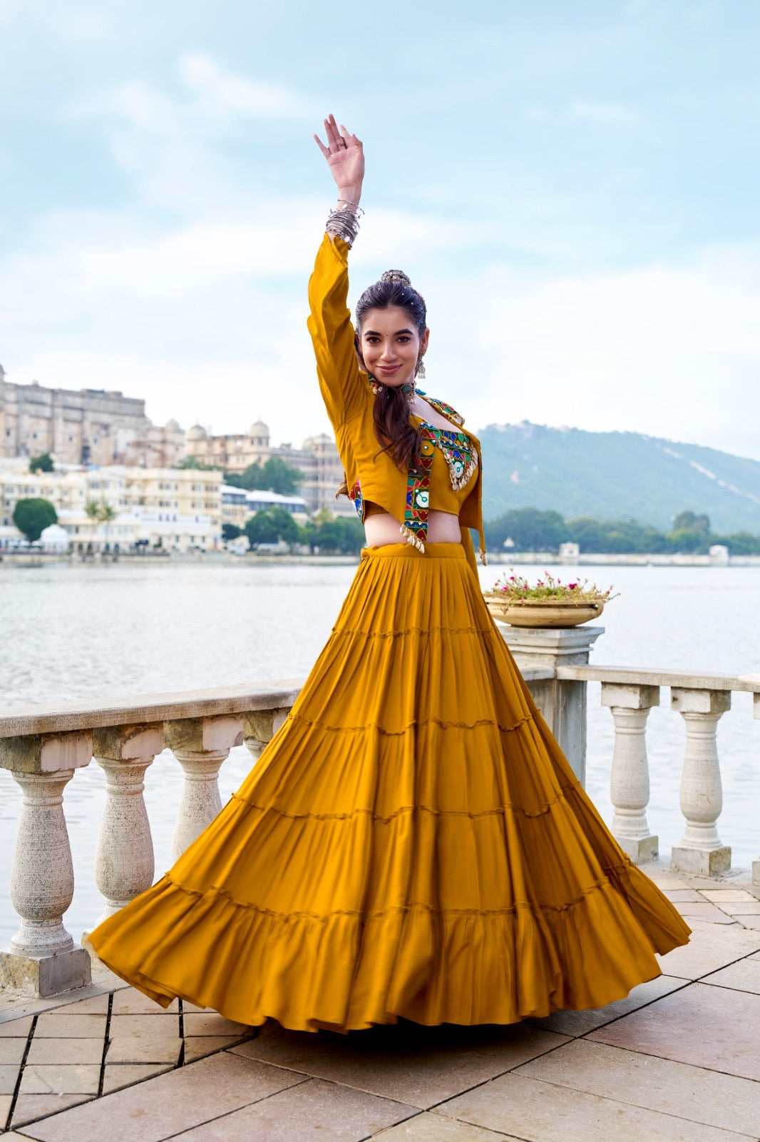 Traditional Mirror Work Rayon Lehenga Koti
