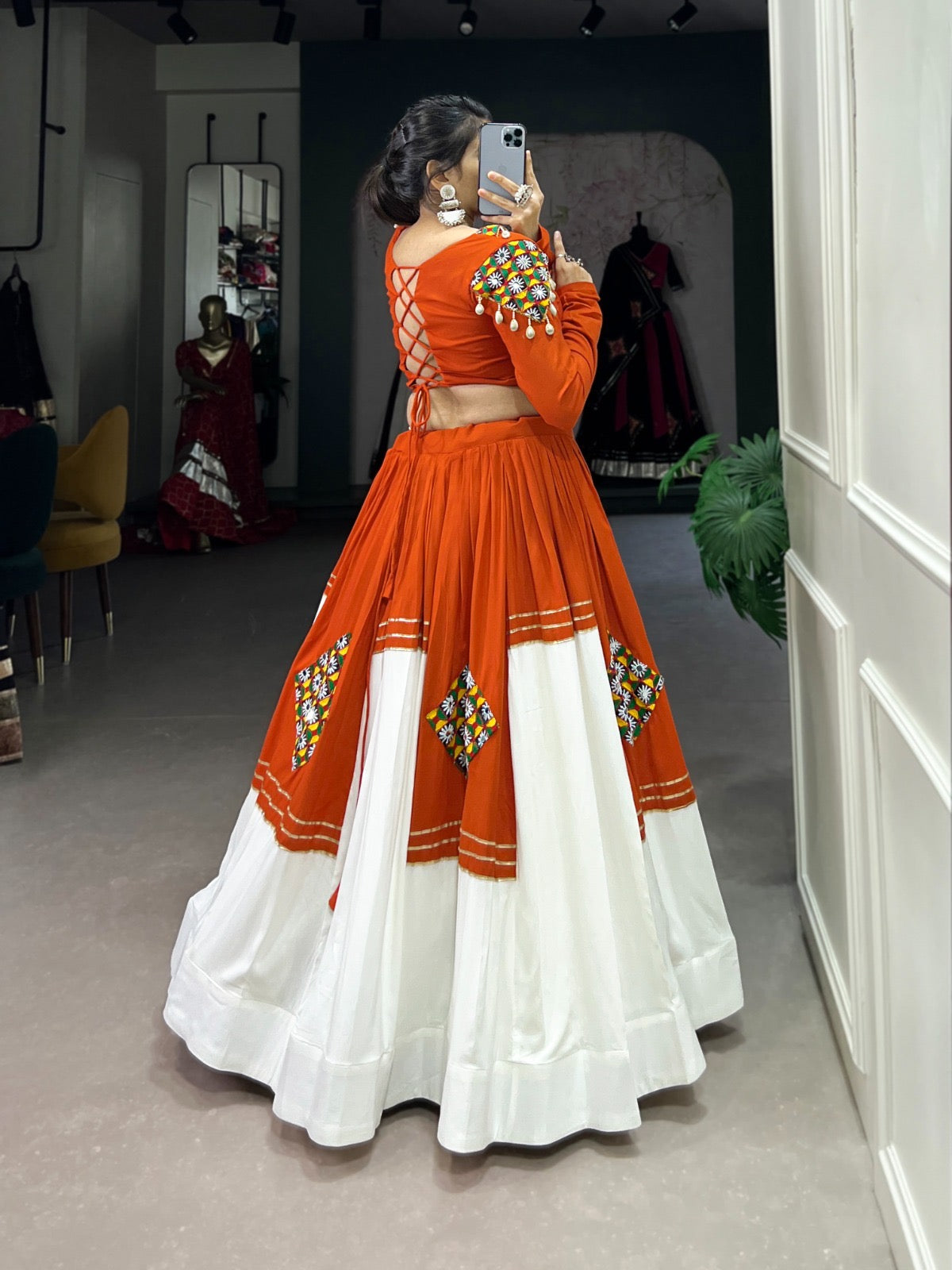 Navratri Patchwork Cowrie Charm Lehenga
