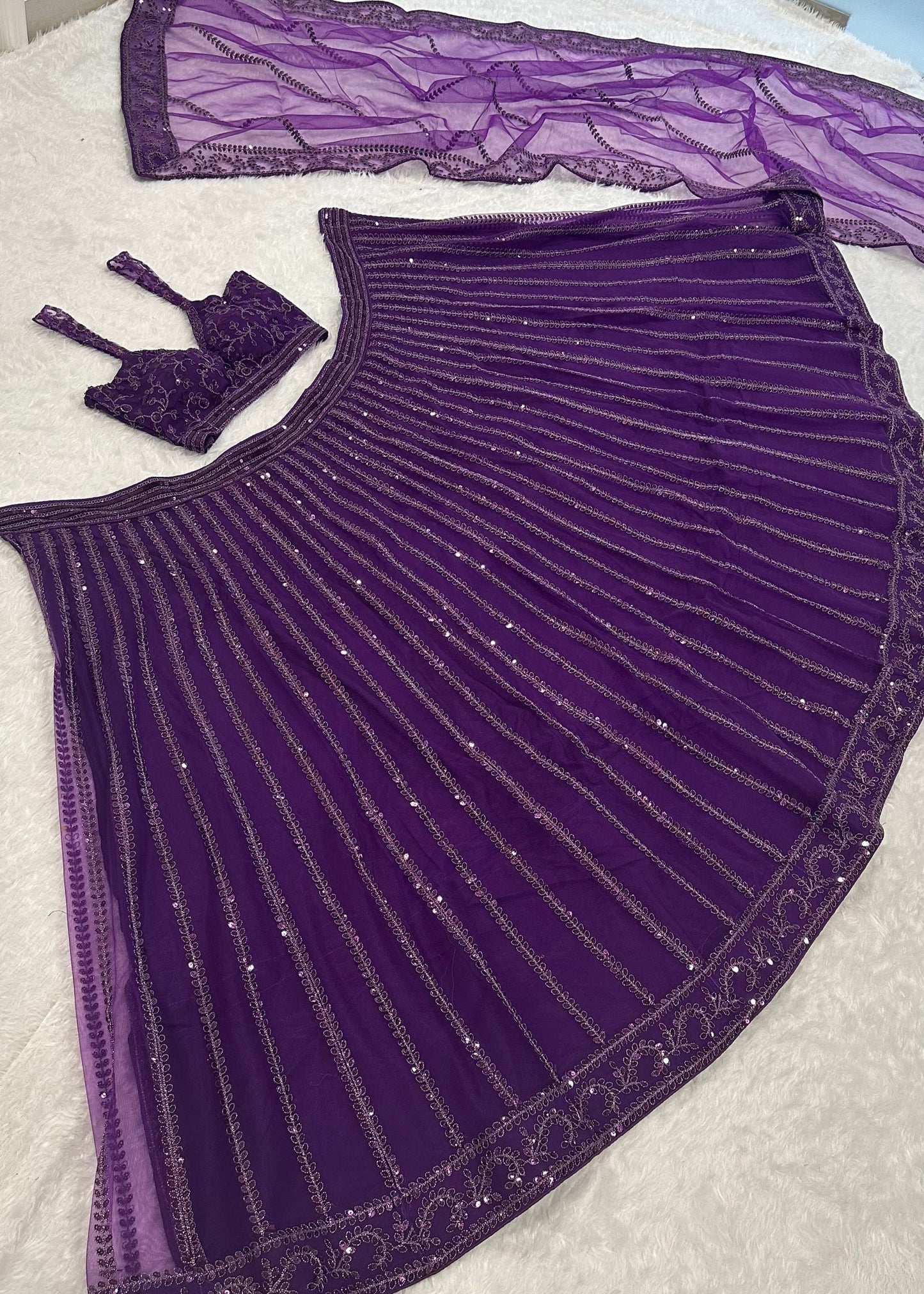 Purple Wave Sequins Lehenga Ensemble
