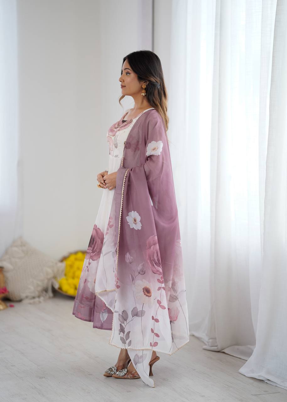 Petal Touch Printed Organza Anarkali