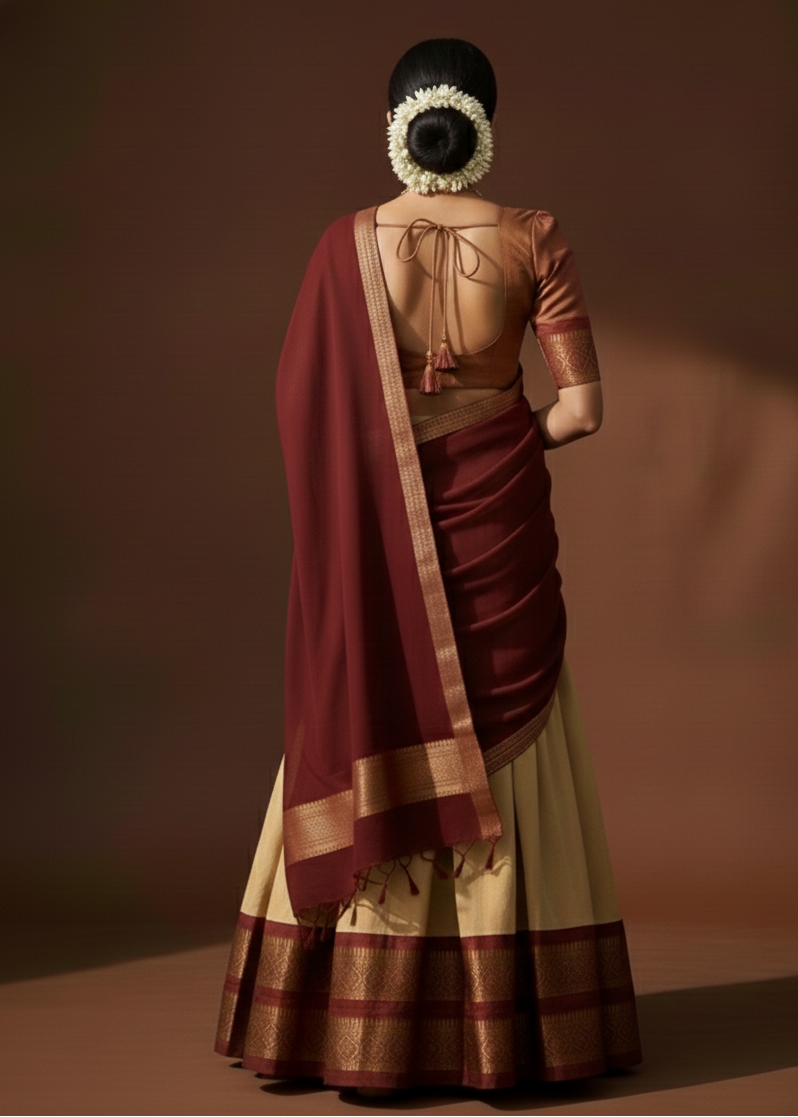 Maroon Kanchi Style Half Saree
