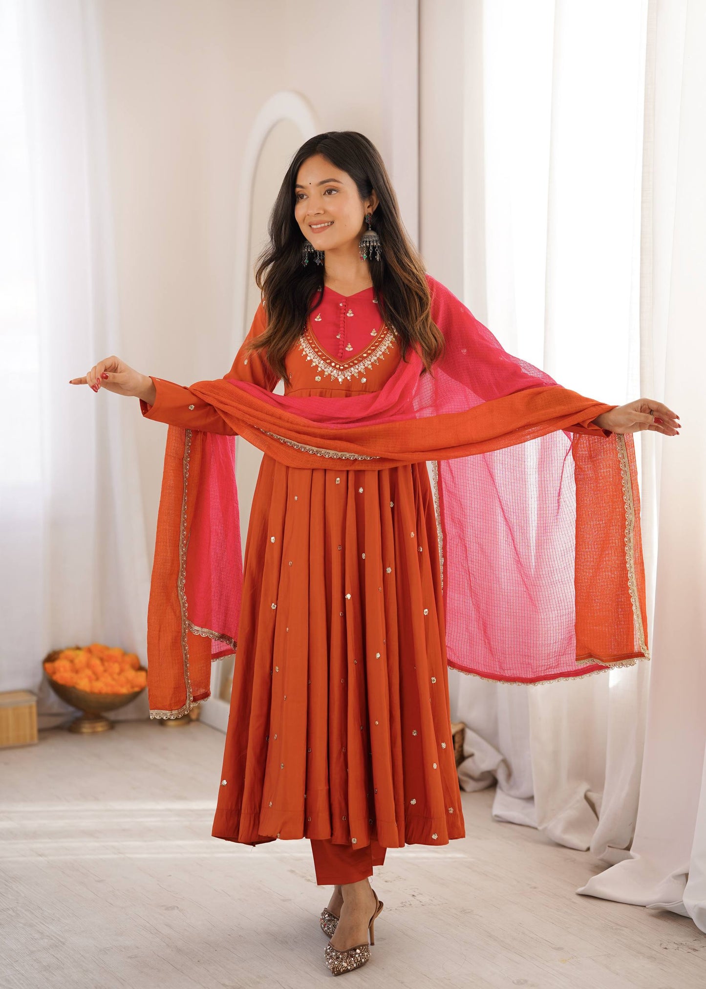 Rosy Sunset Mirror Anarkali Set
