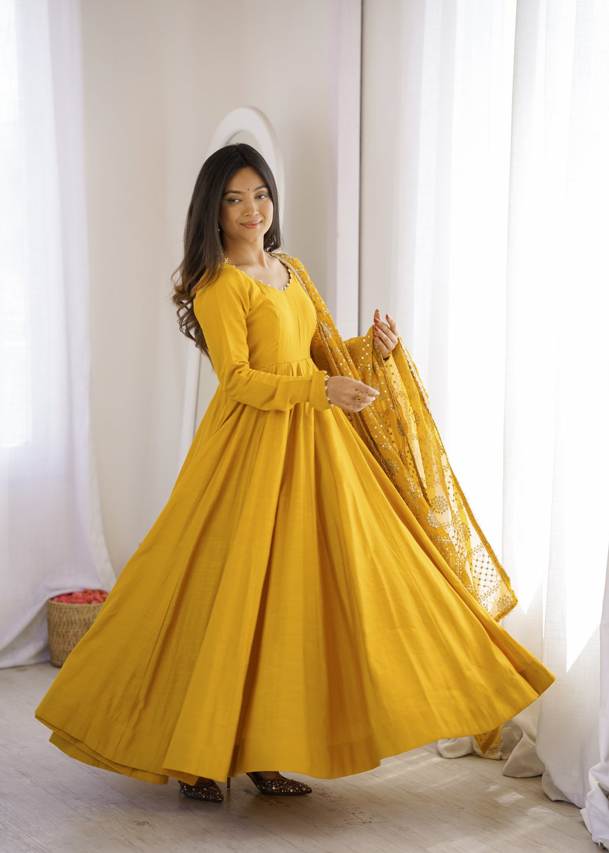 Classic Chanderi Flared Anarkali Set