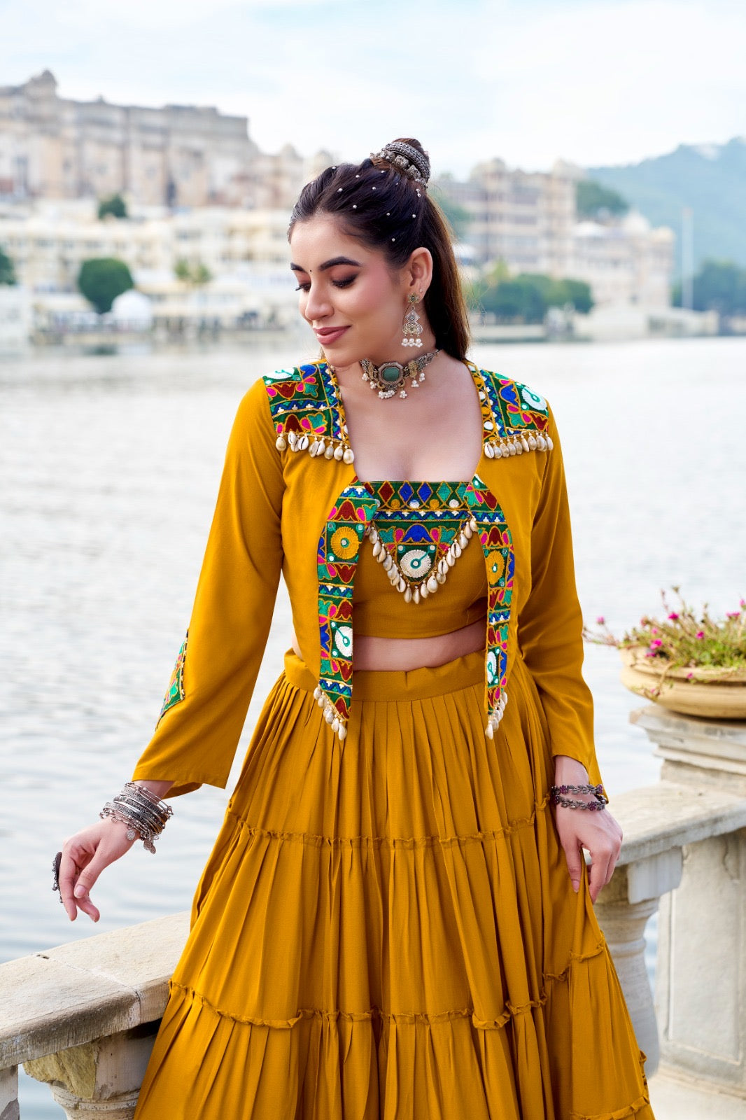 Traditional Mirror Work Rayon Lehenga Koti
