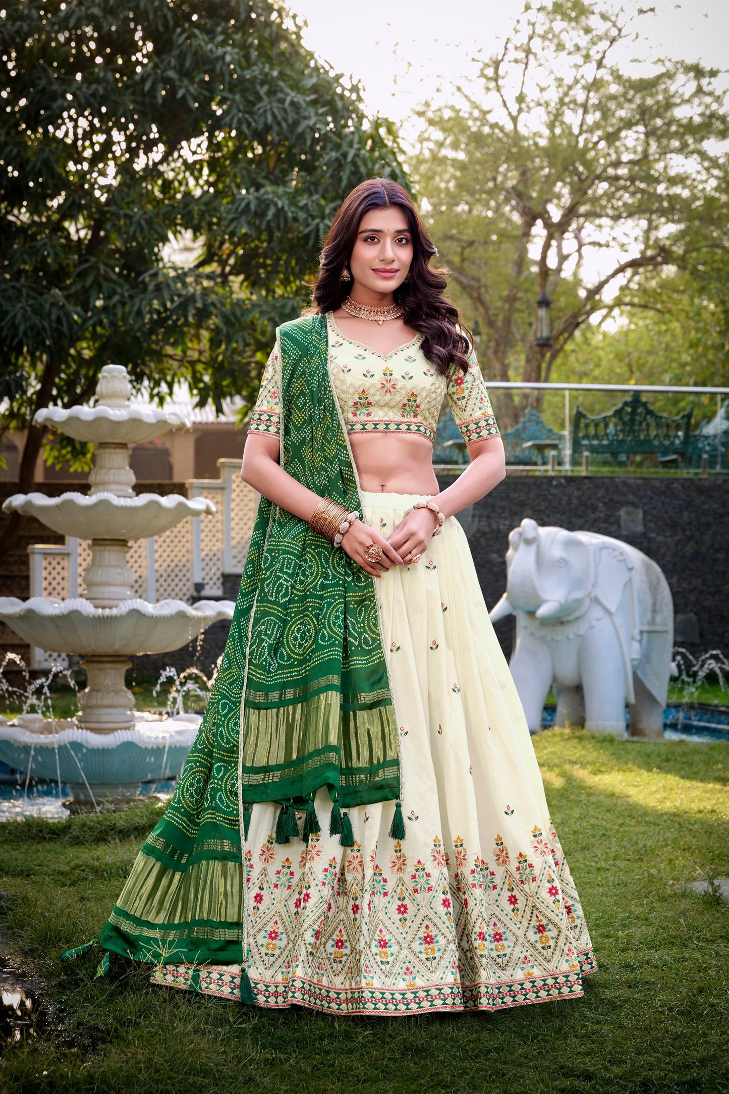 Designer White Embroidered Lehenga With Dupatta