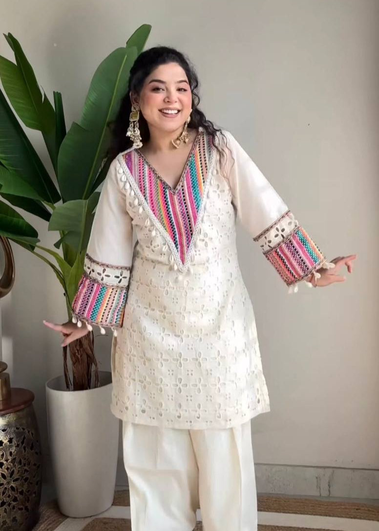 White Hue Multithread Co-ord Set
