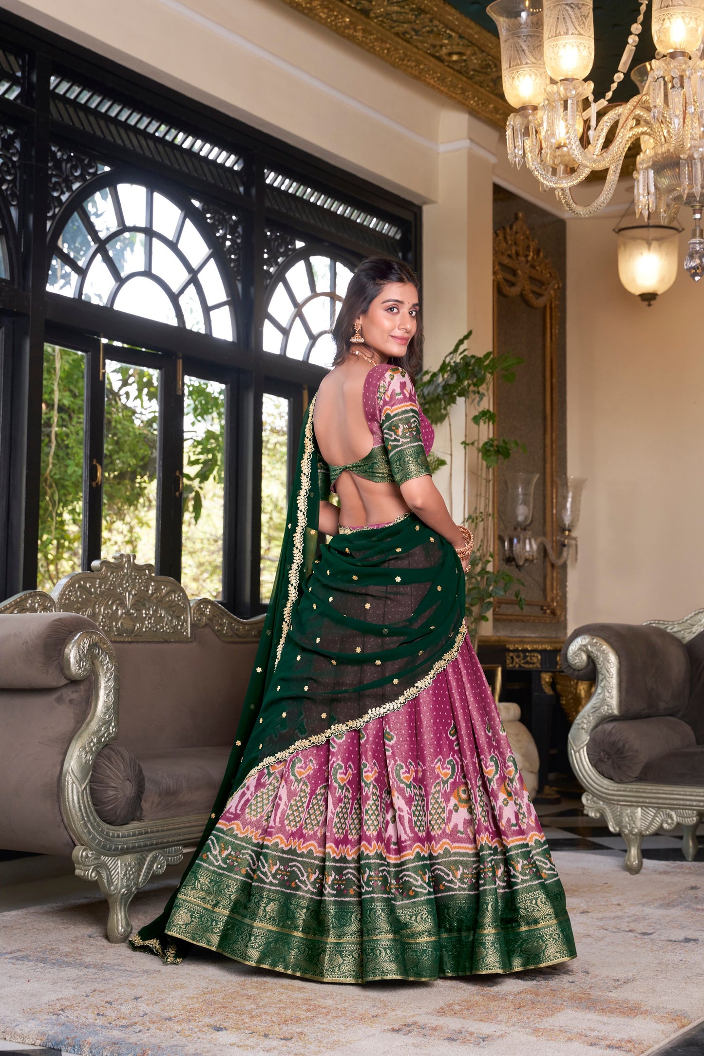 Zari Weaves With Printed South Lehenga