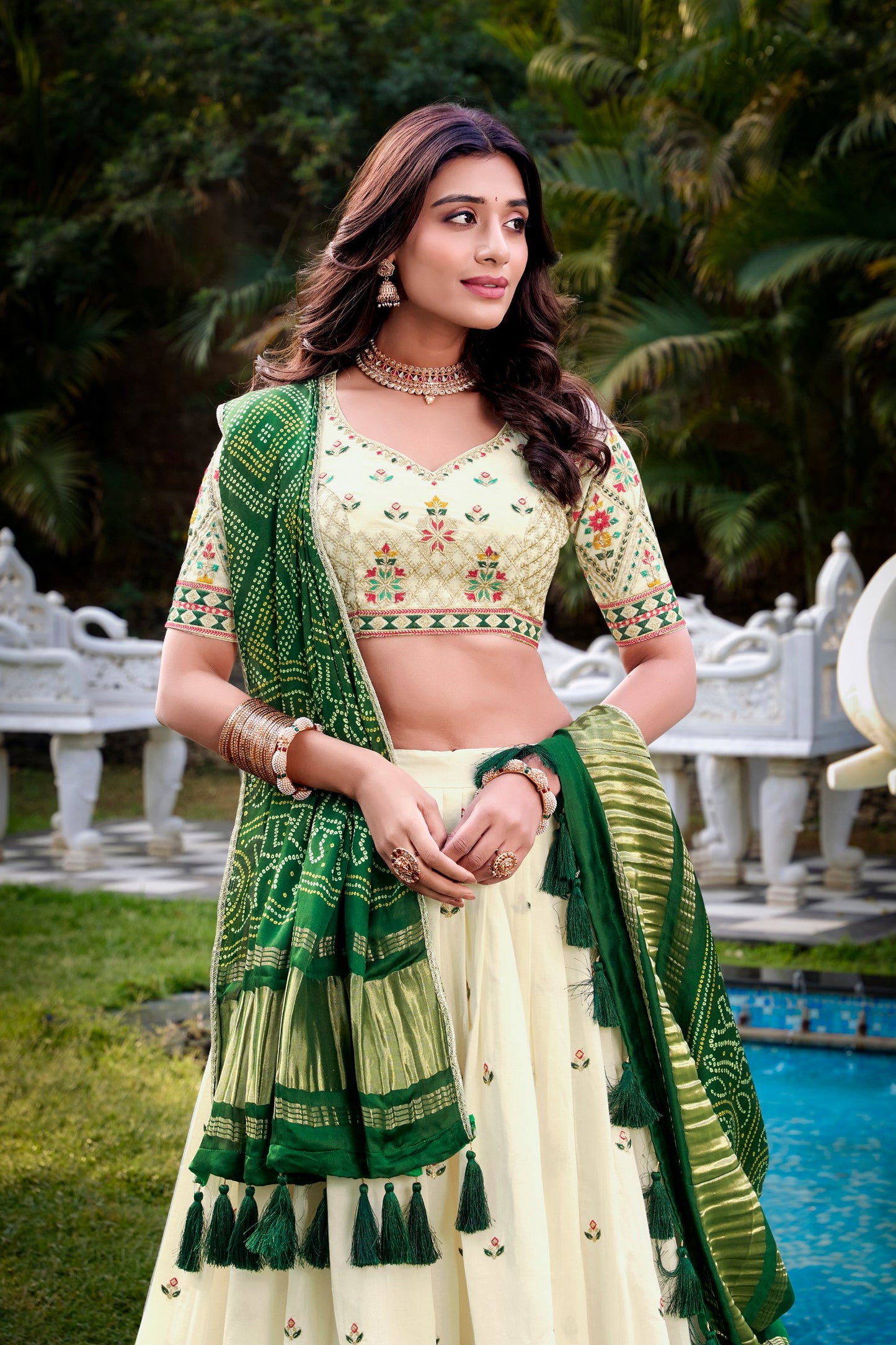 Designer White Embroidered Lehenga With Dupatta