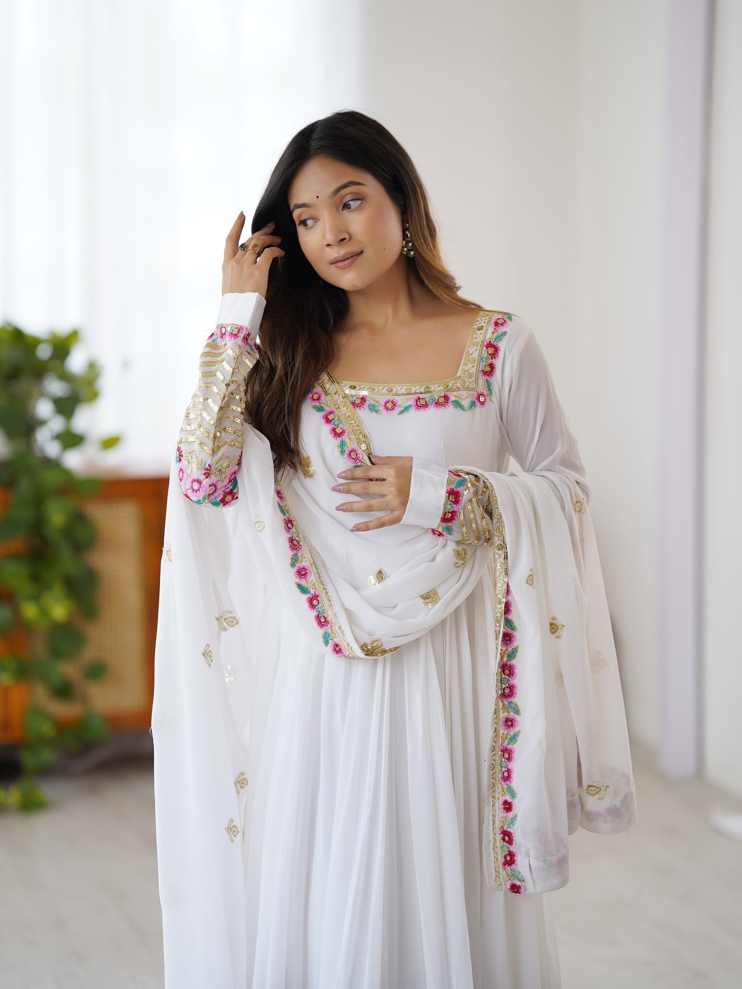 Multi-Thread Embroidered Georgette Gown Set