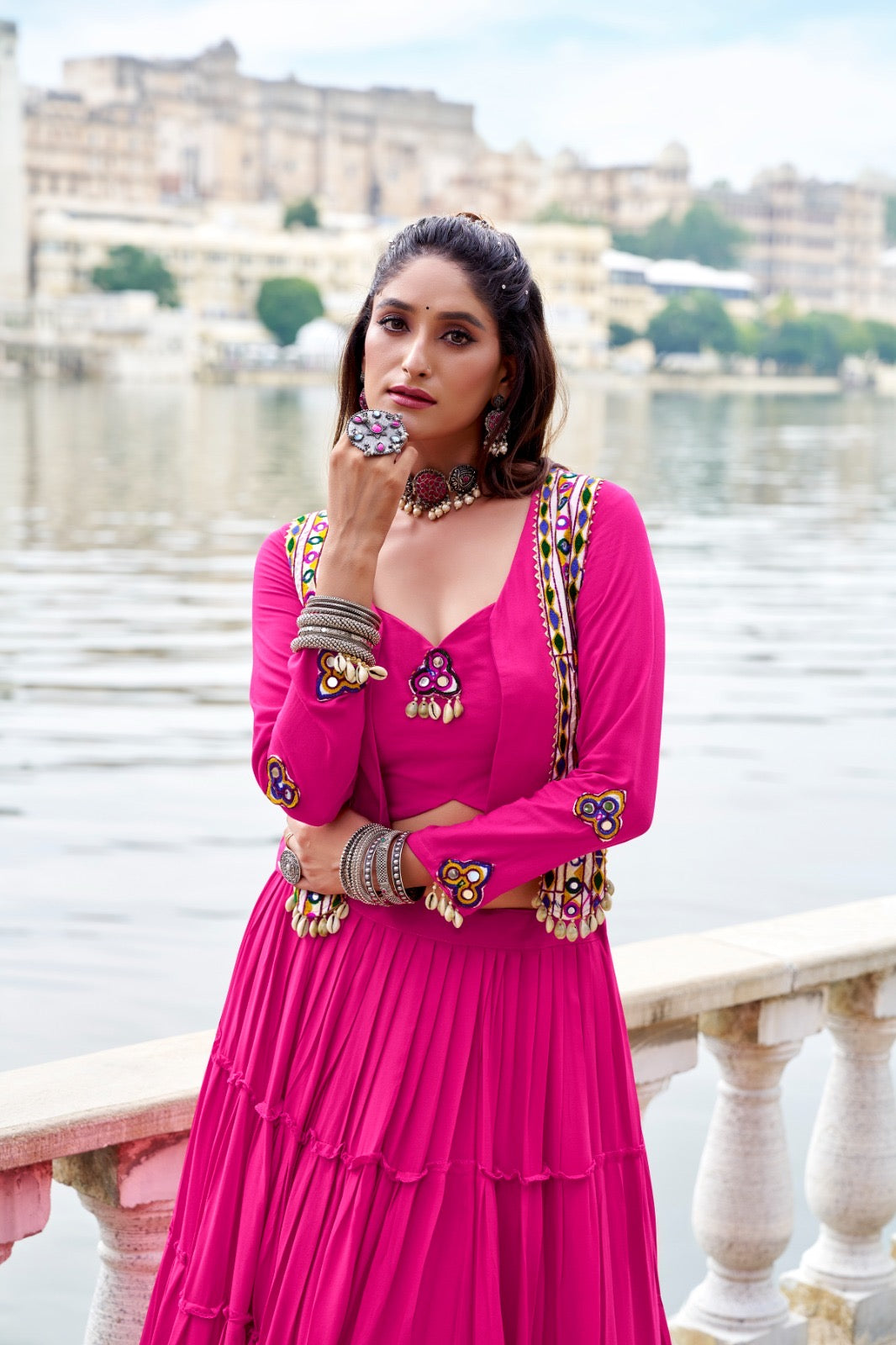 Traditional Mirror Work Rayon Lehenga Koti