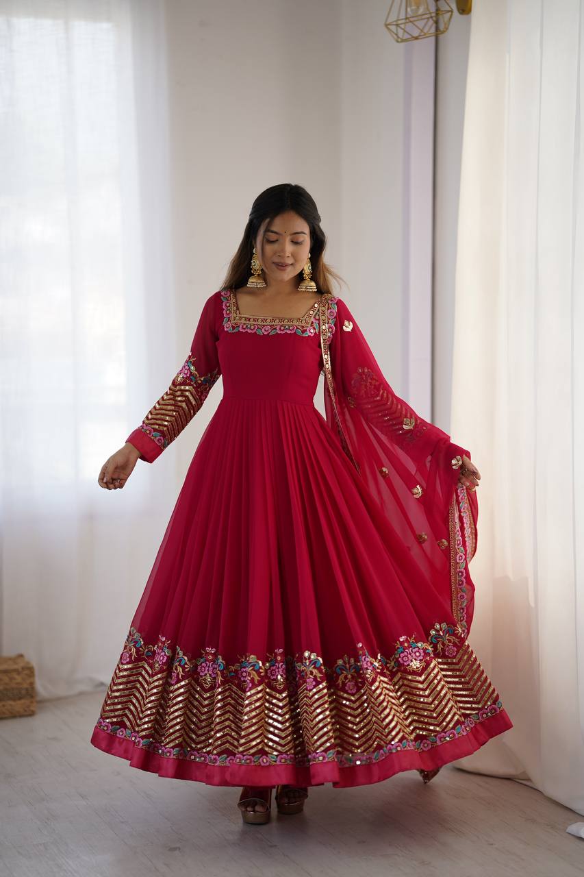 Multi-Thread Embroidered Georgette Gown Set