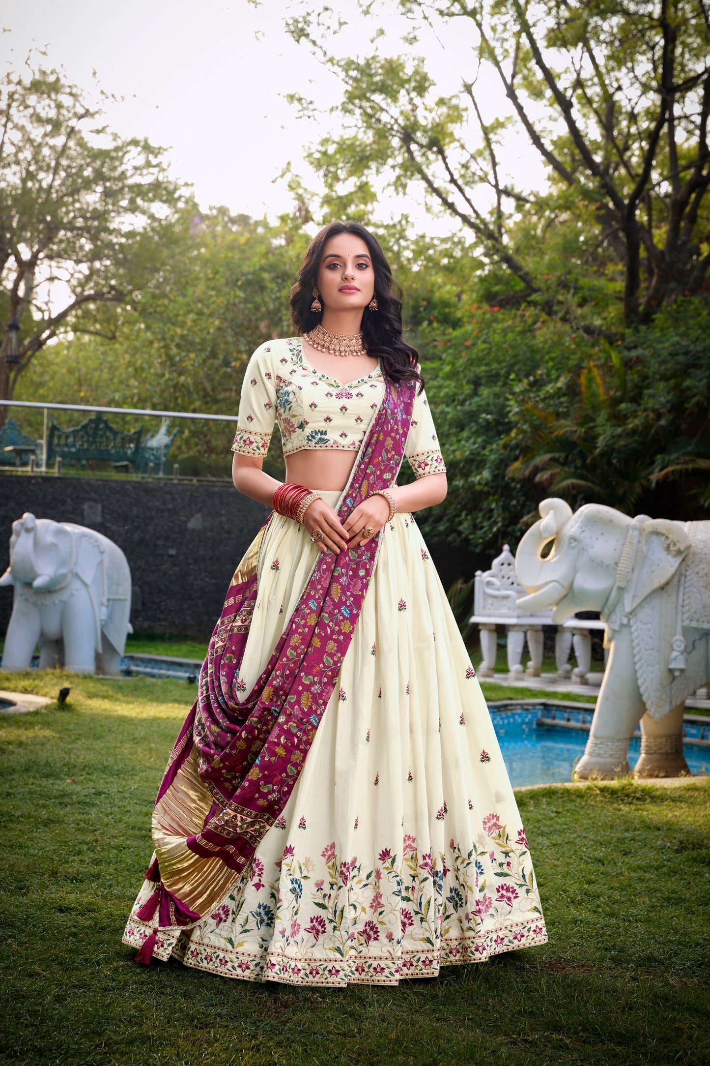 Classic White Lehenga With Festive Dupatta