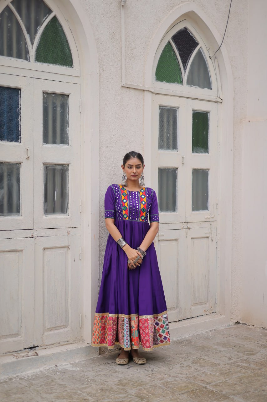 Multicolour Thread & Mirror Work Gown