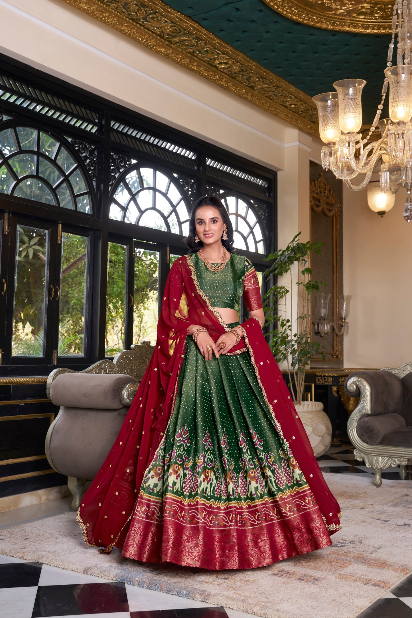 Zari Weaves With Printed South Lehenga