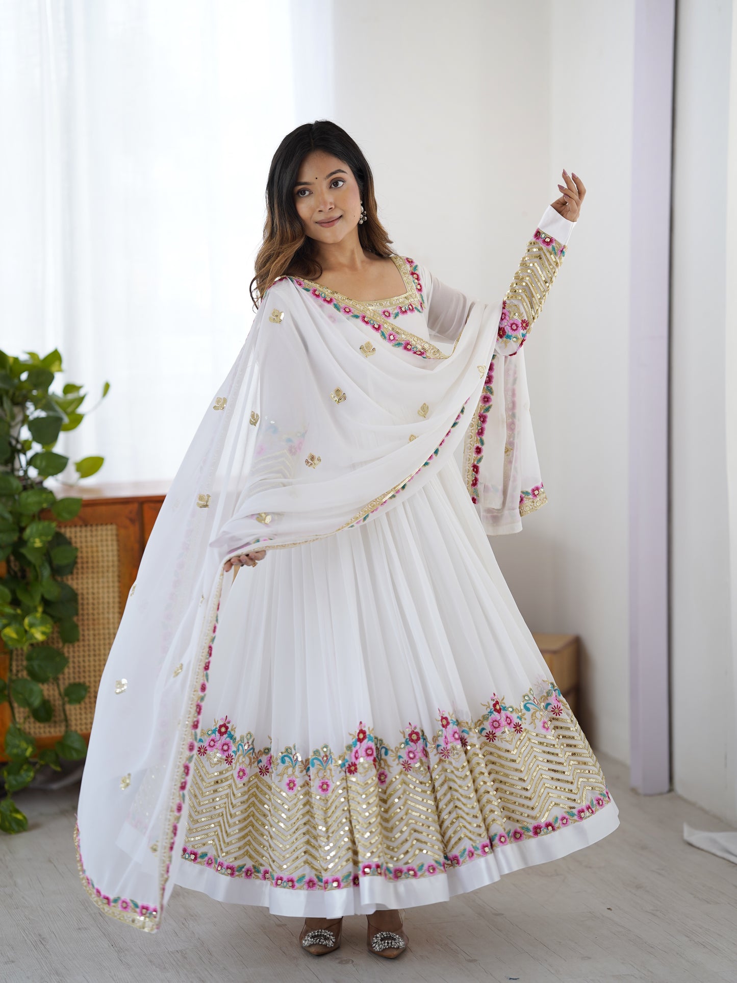 Multi-Thread Embroidered Georgette Gown Set