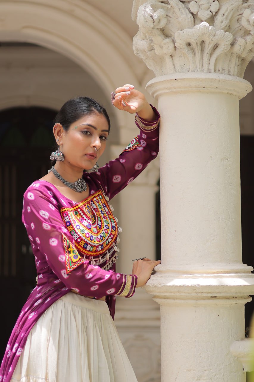Festive Kutchi Work Bandhani Lehenga Kurti