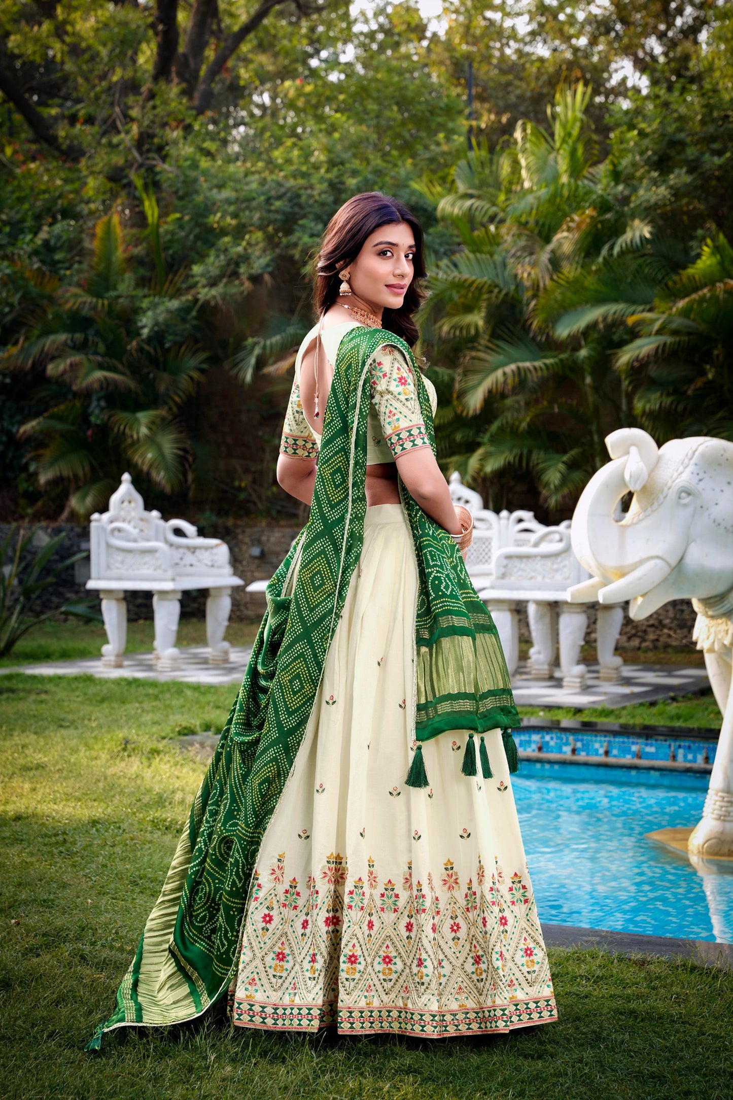 Designer White Embroidered Lehenga With Dupatta