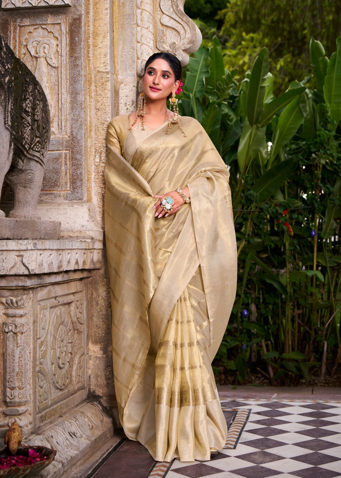 Soft Golden Tissue Saree Set
