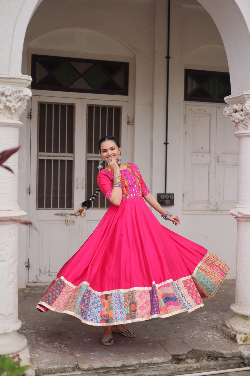 Multicolour Thread & Mirror Work Gown