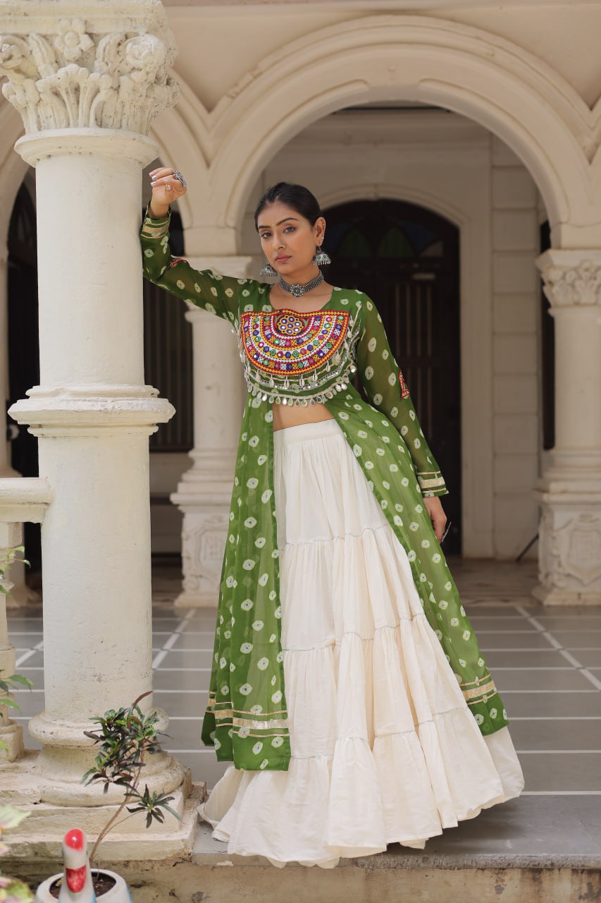 Festive Kutchi Work Bandhani Lehenga Kurti