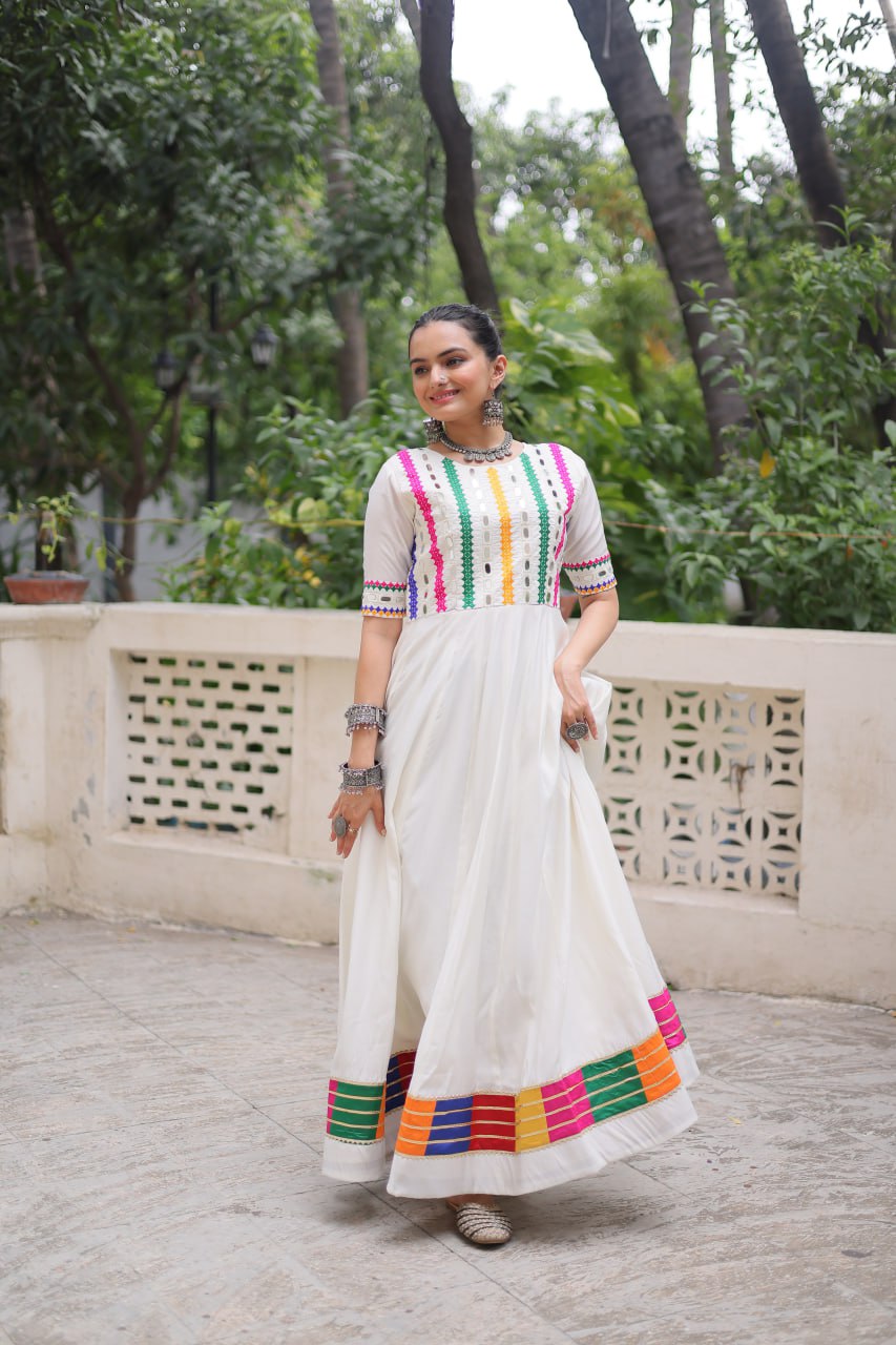 Thread Work Mirror Embellished Gown