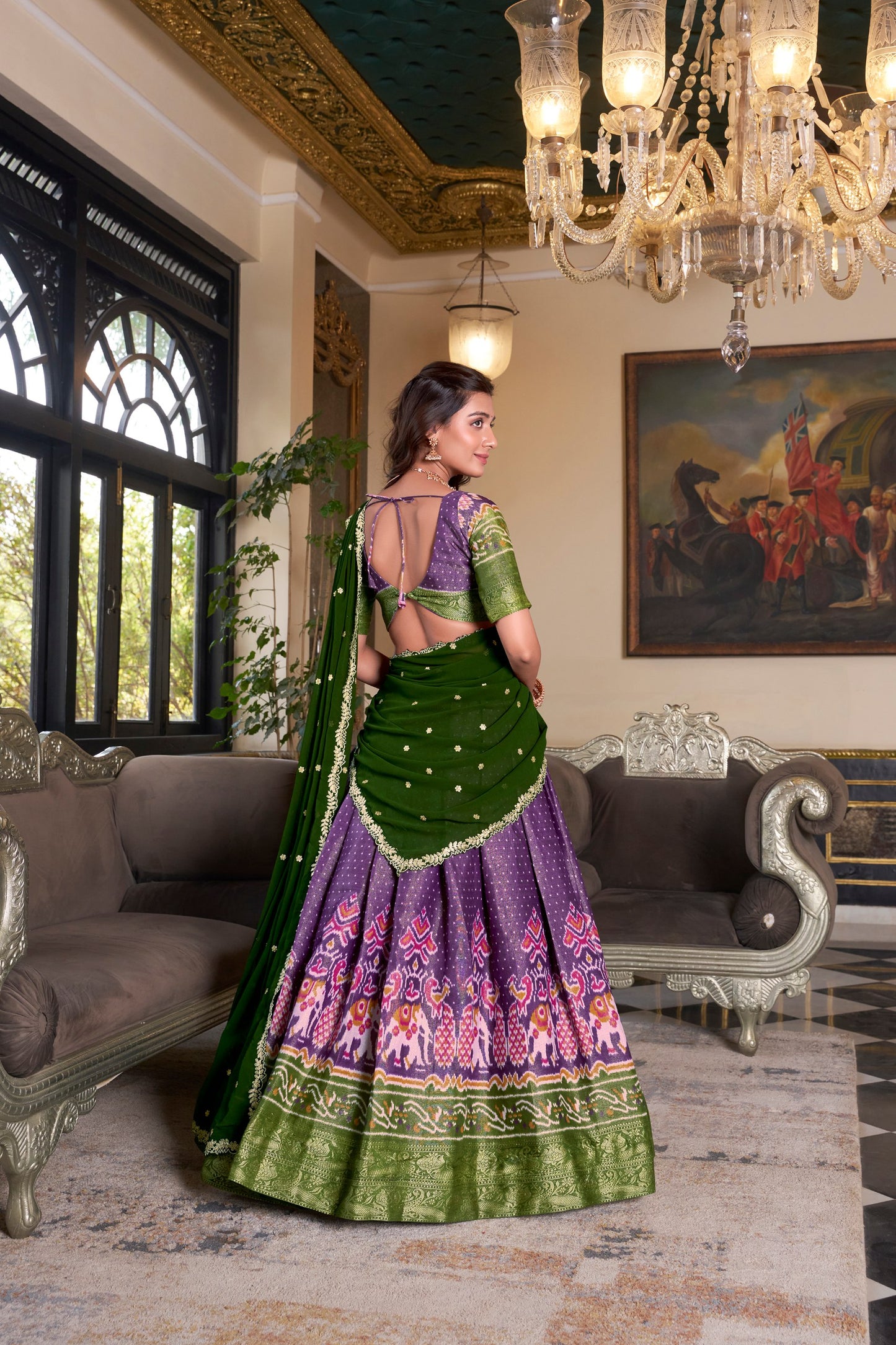 Zari Weaves With Printed South Lehenga