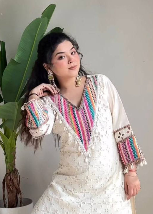 White Hue Multithread Co-ord Set