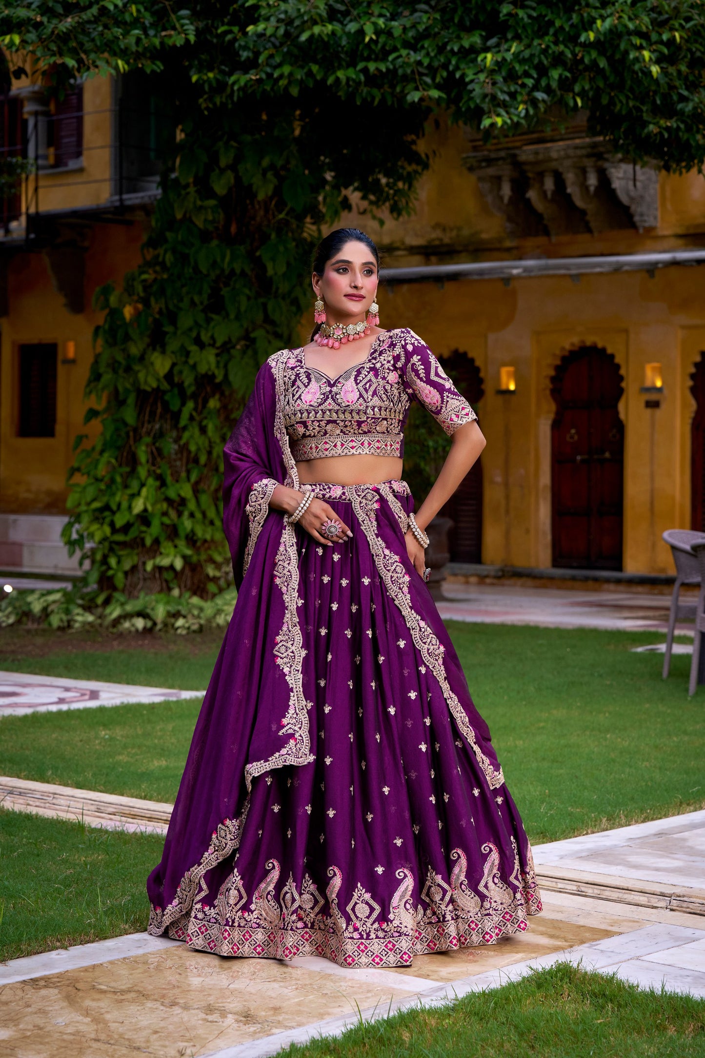 Purple Embroidered Rangoli Crush Lehenga