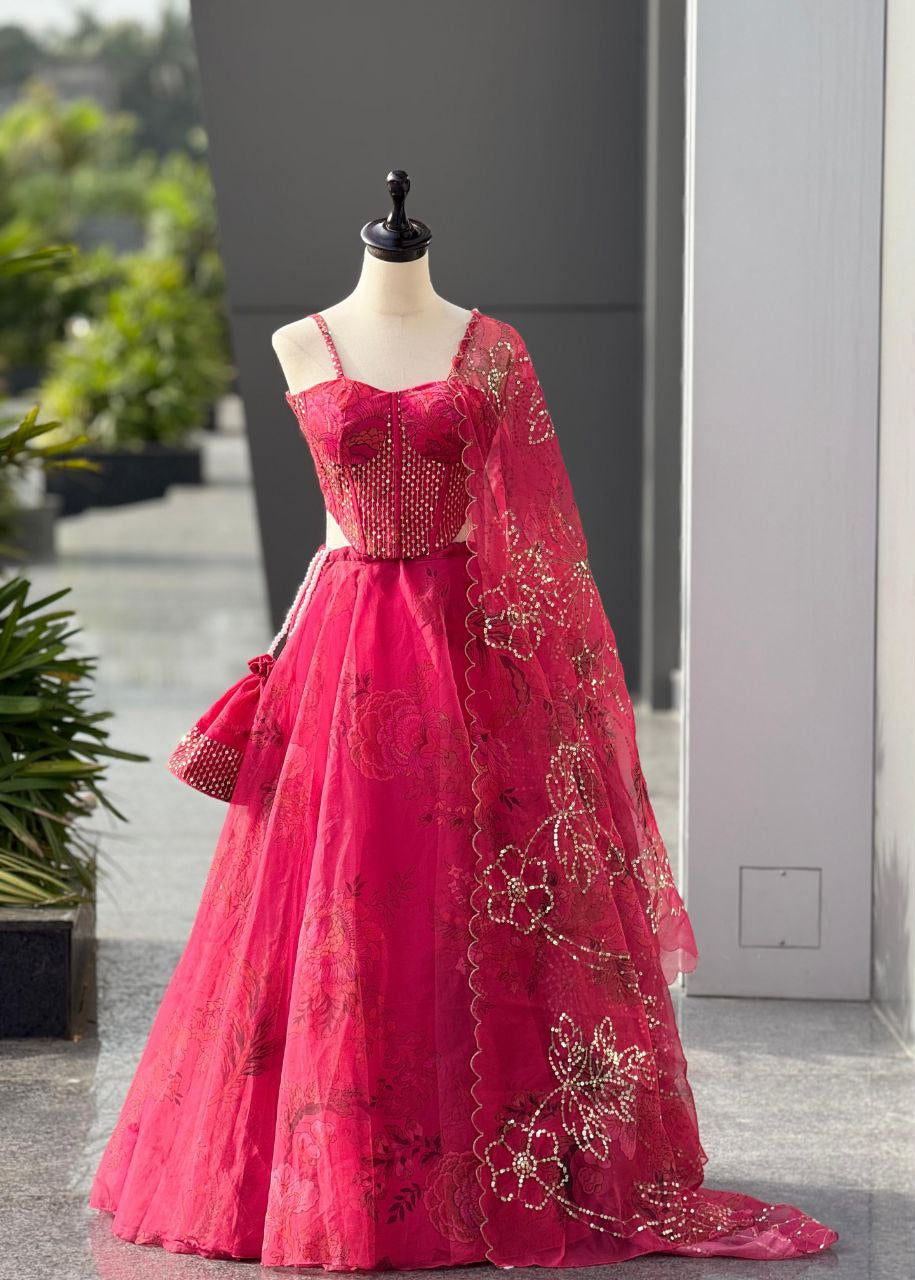 Corset Blouse Organza Lehenga Set