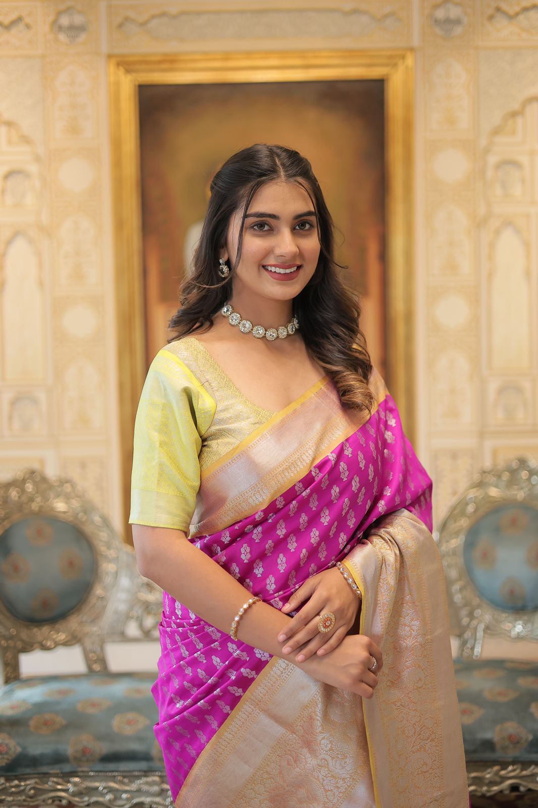 Hot Pink Banarasi Silk Saree