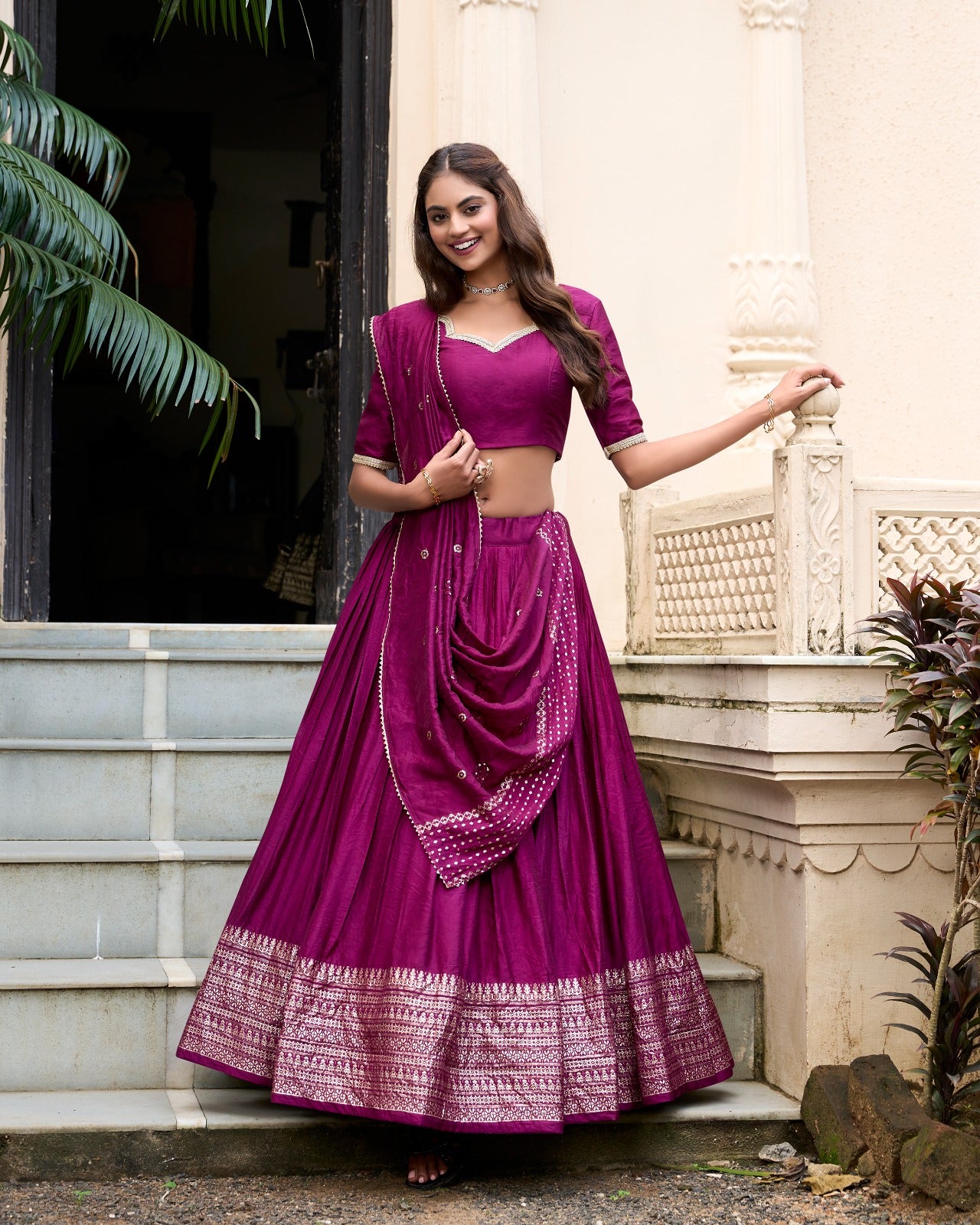 Chanderi Sequins Embellished Lehenga Set