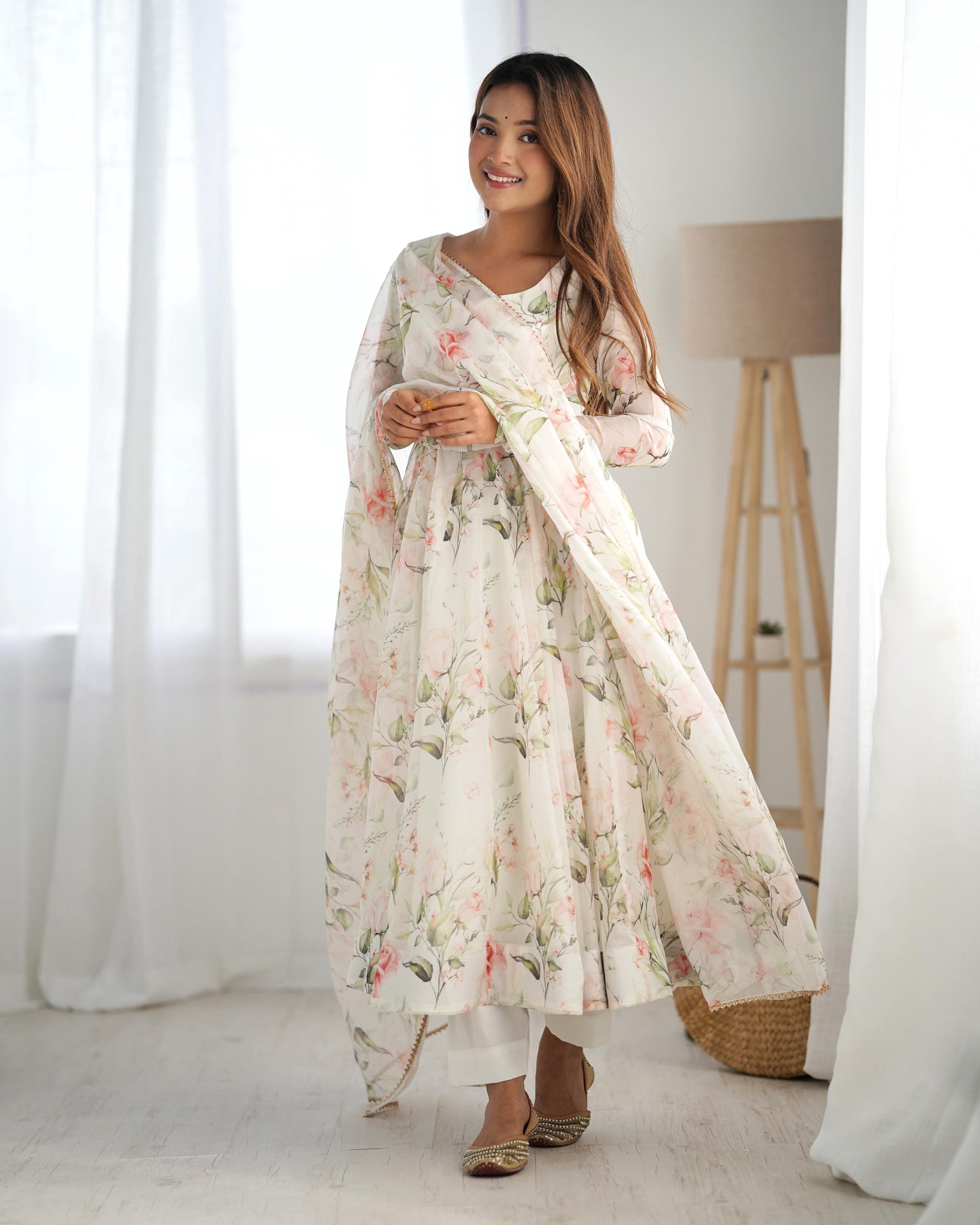 White Pristine Floral Anarkali