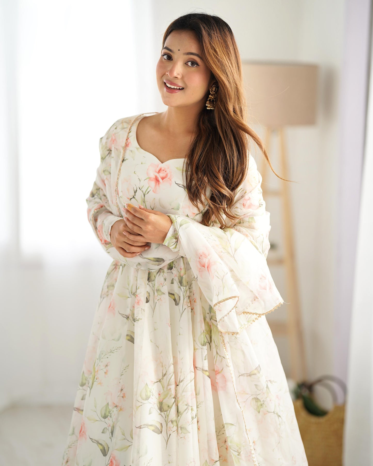 White Pristine Floral Anarkali