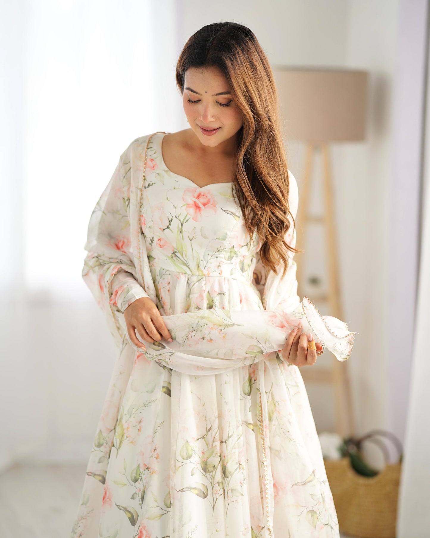 White Pristine Floral Anarkali