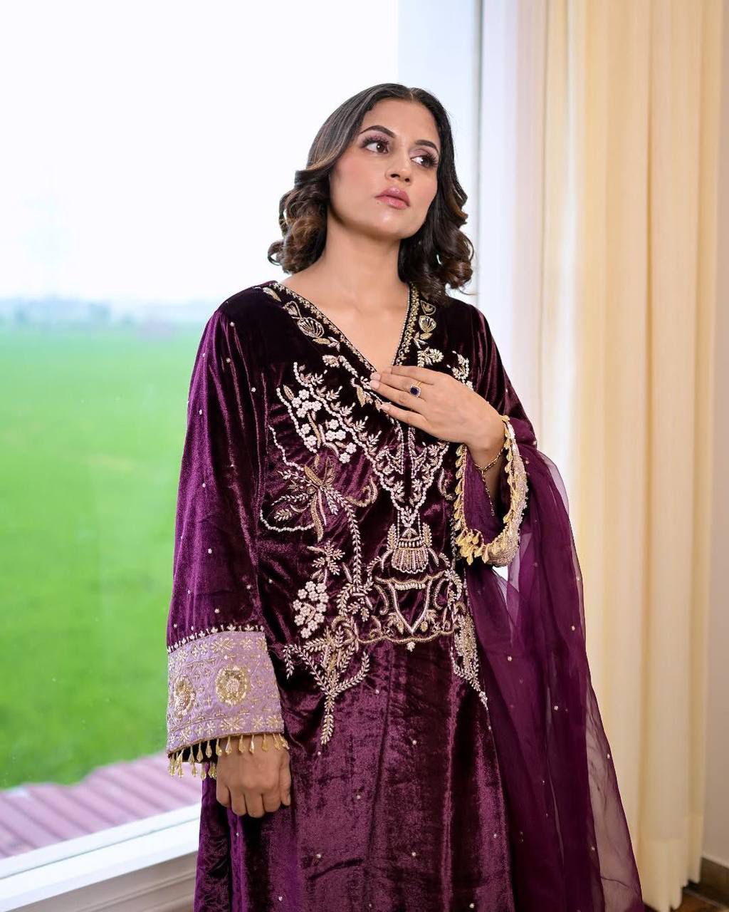 Majestic Violet Velvet Kurti