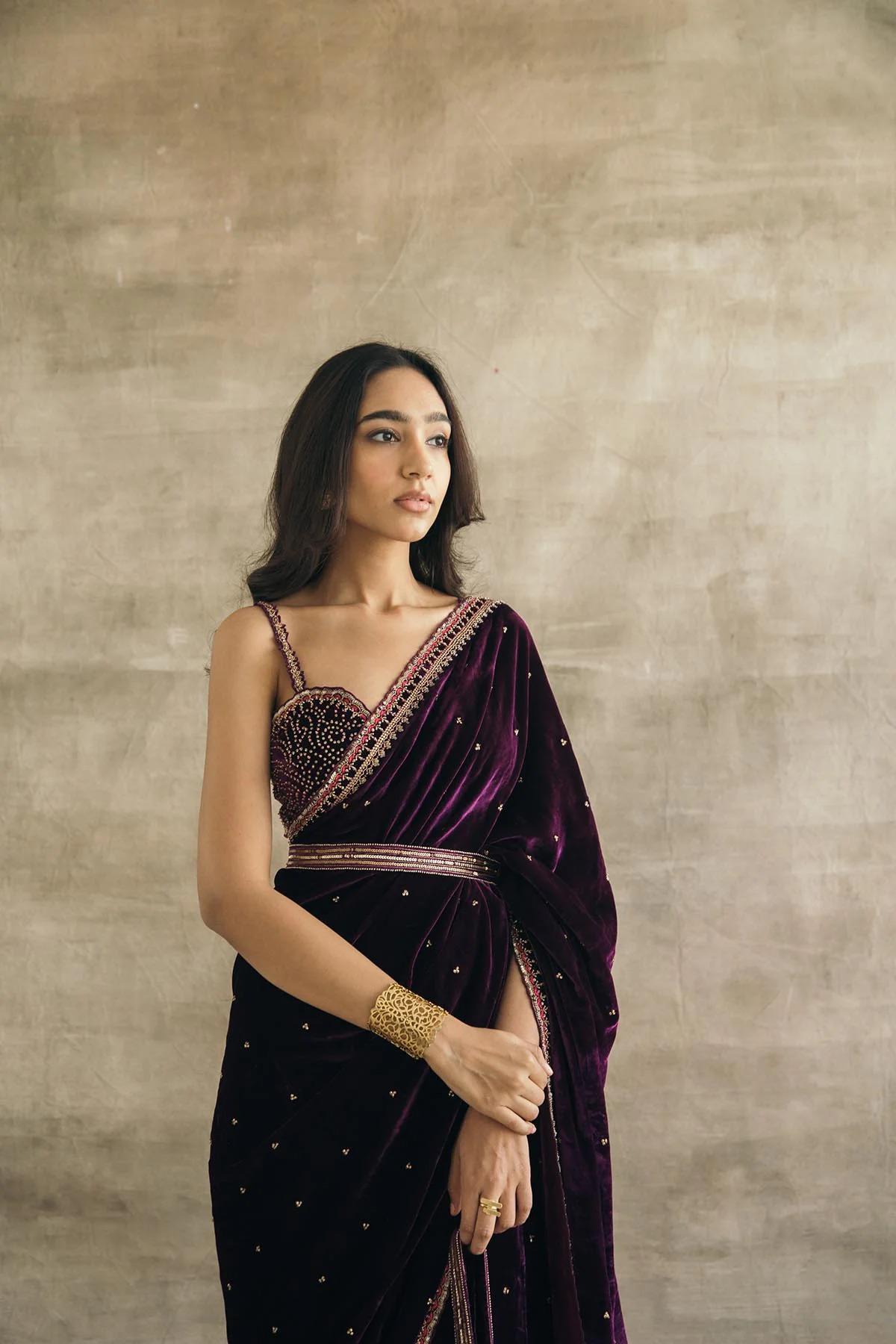 Velvet Charm Saree with Royal Touch