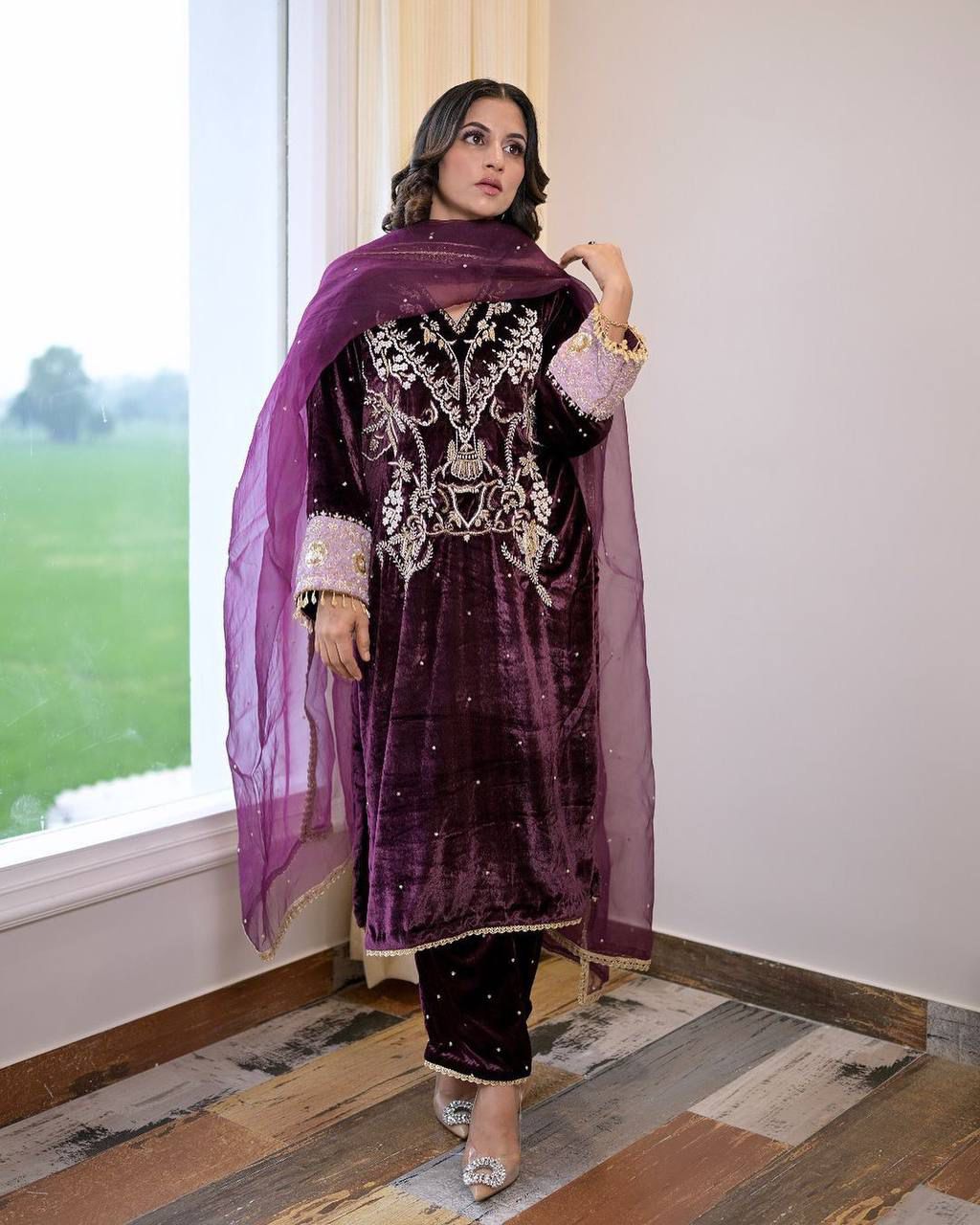 Majestic Violet Velvet Kurti