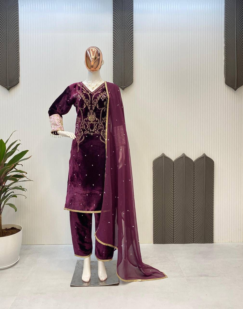 Majestic Violet Velvet Kurti