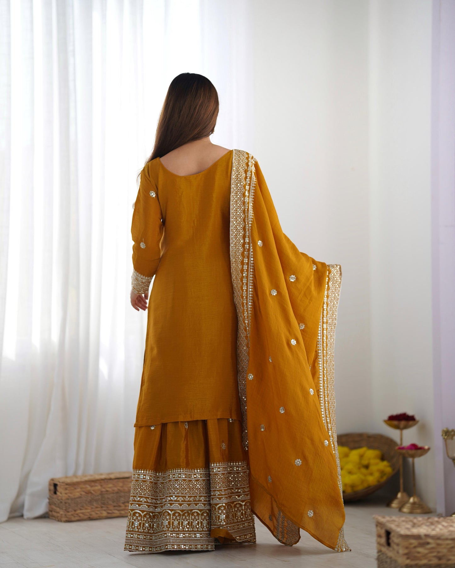 Golden Hour Chinnon Silk Sharara Set
