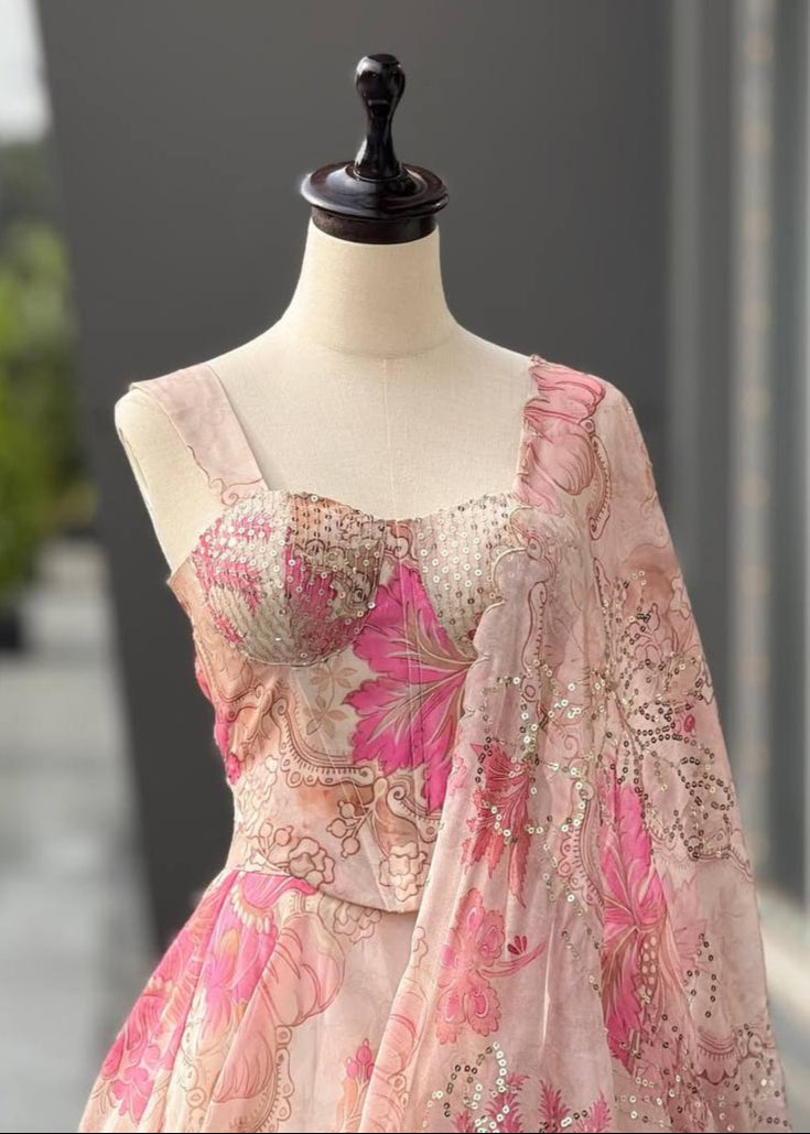 Floral Organza Corset Lehenga Set