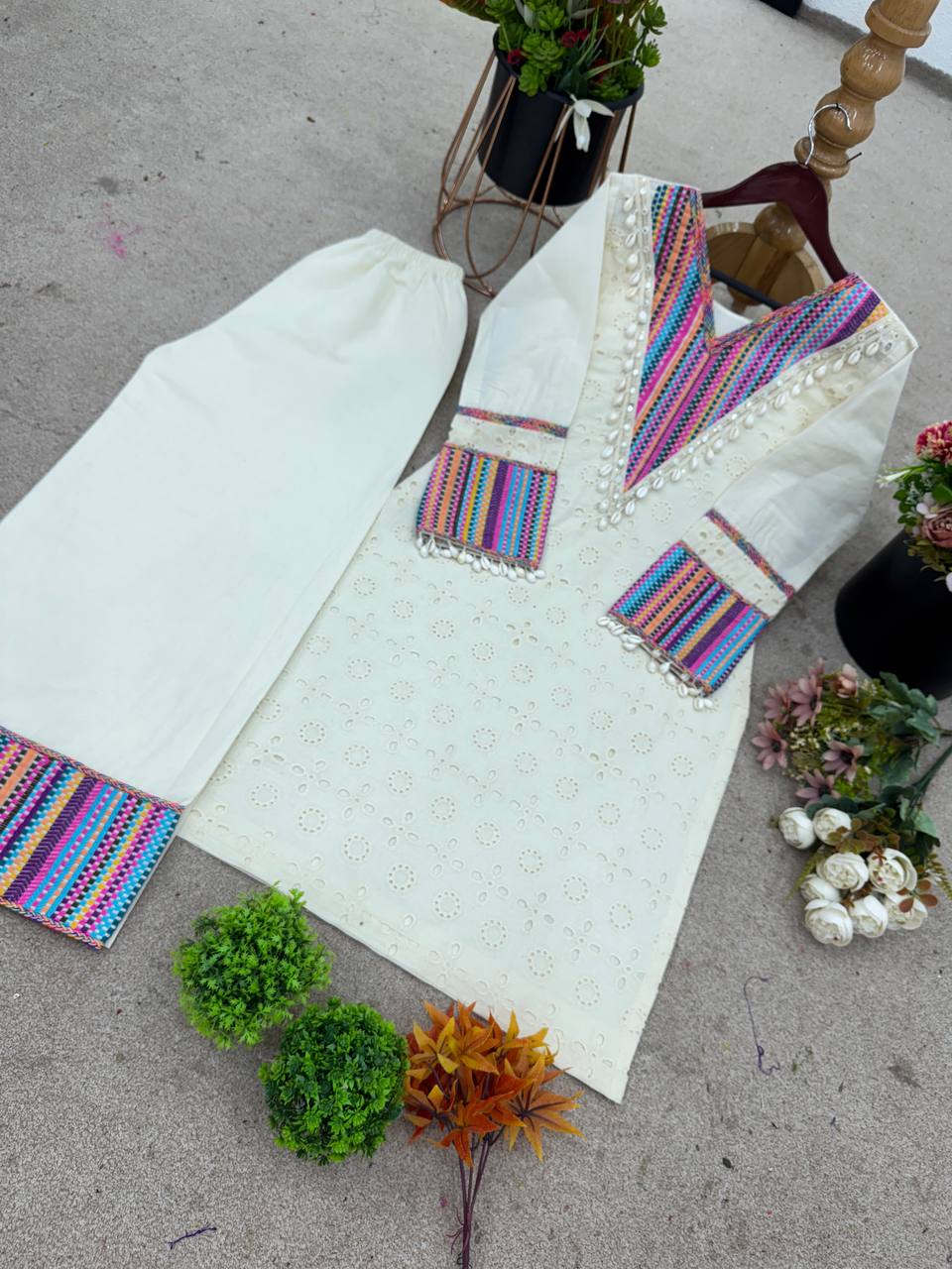 White Hue Multithread Co-ord Set