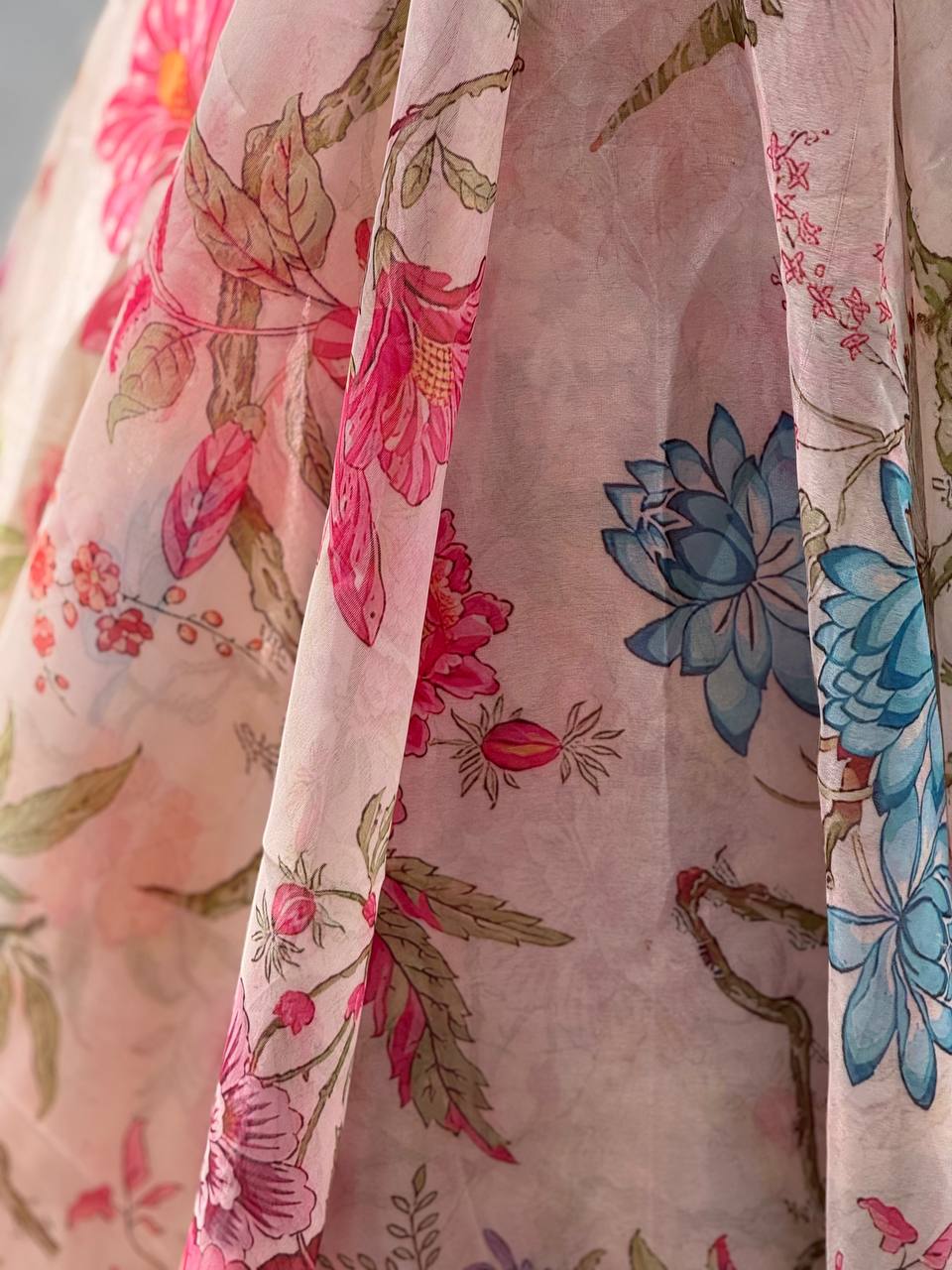 Pastel Print Organza Lehenga Look