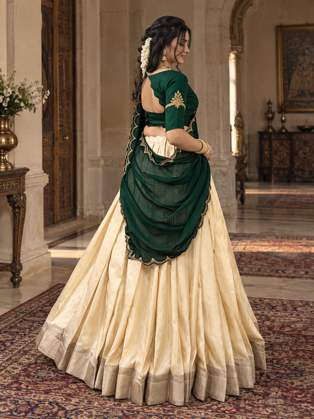 Kotha Tussar Silk Lehenga with Zari Border