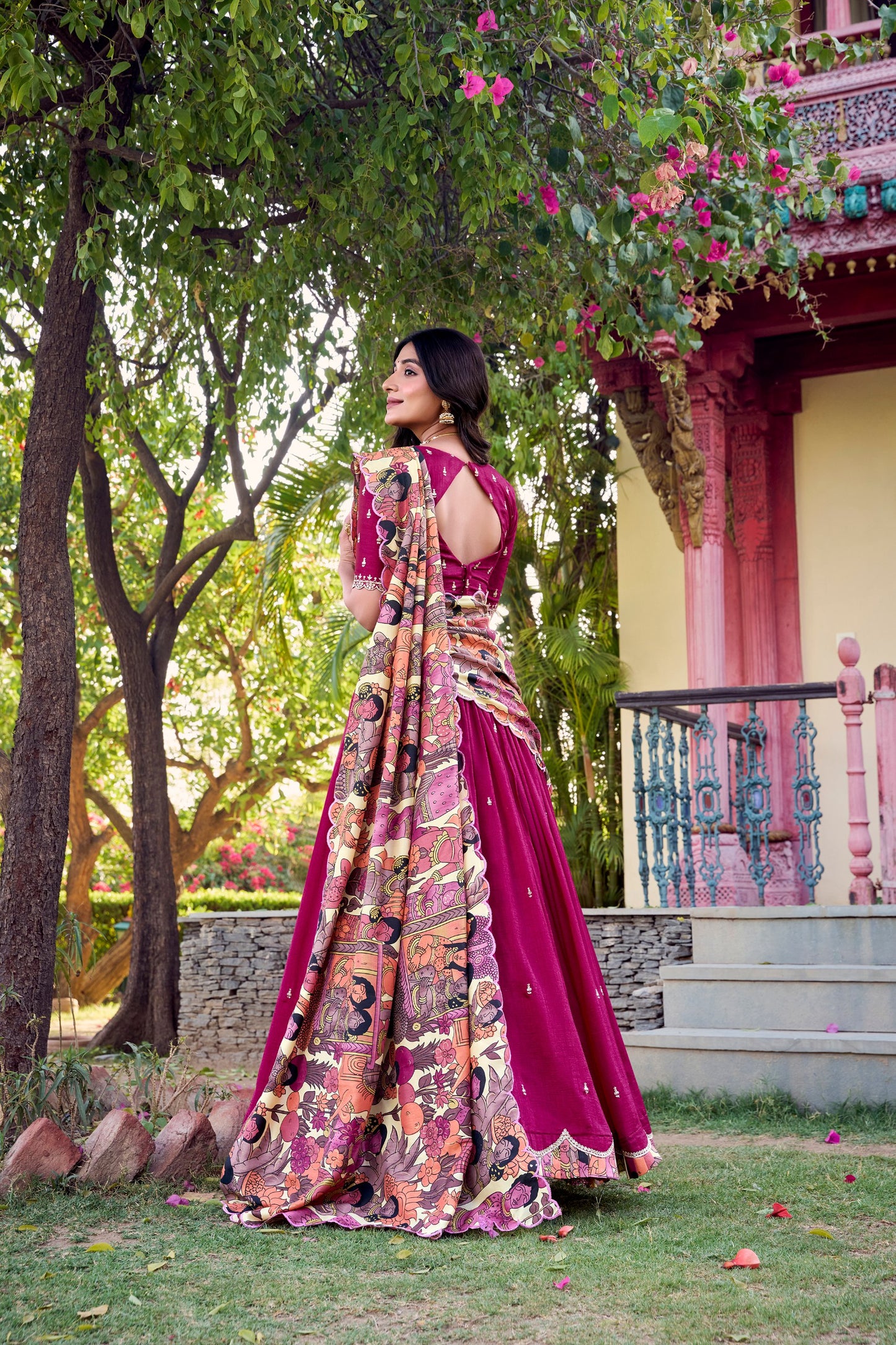 Vichitra Silk Kalamkari Print Lehenga
