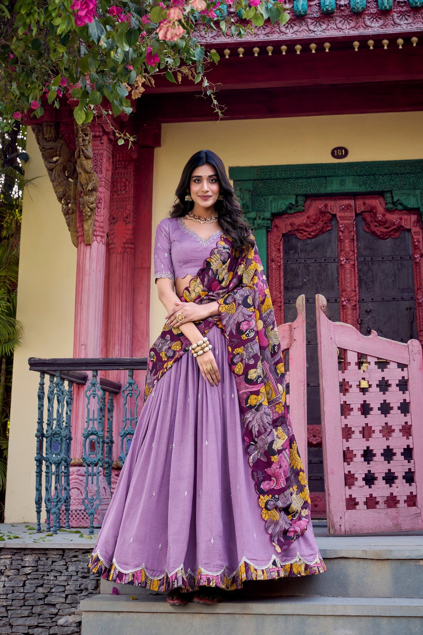 Vichitra Silk Kalamkari Print Lehenga