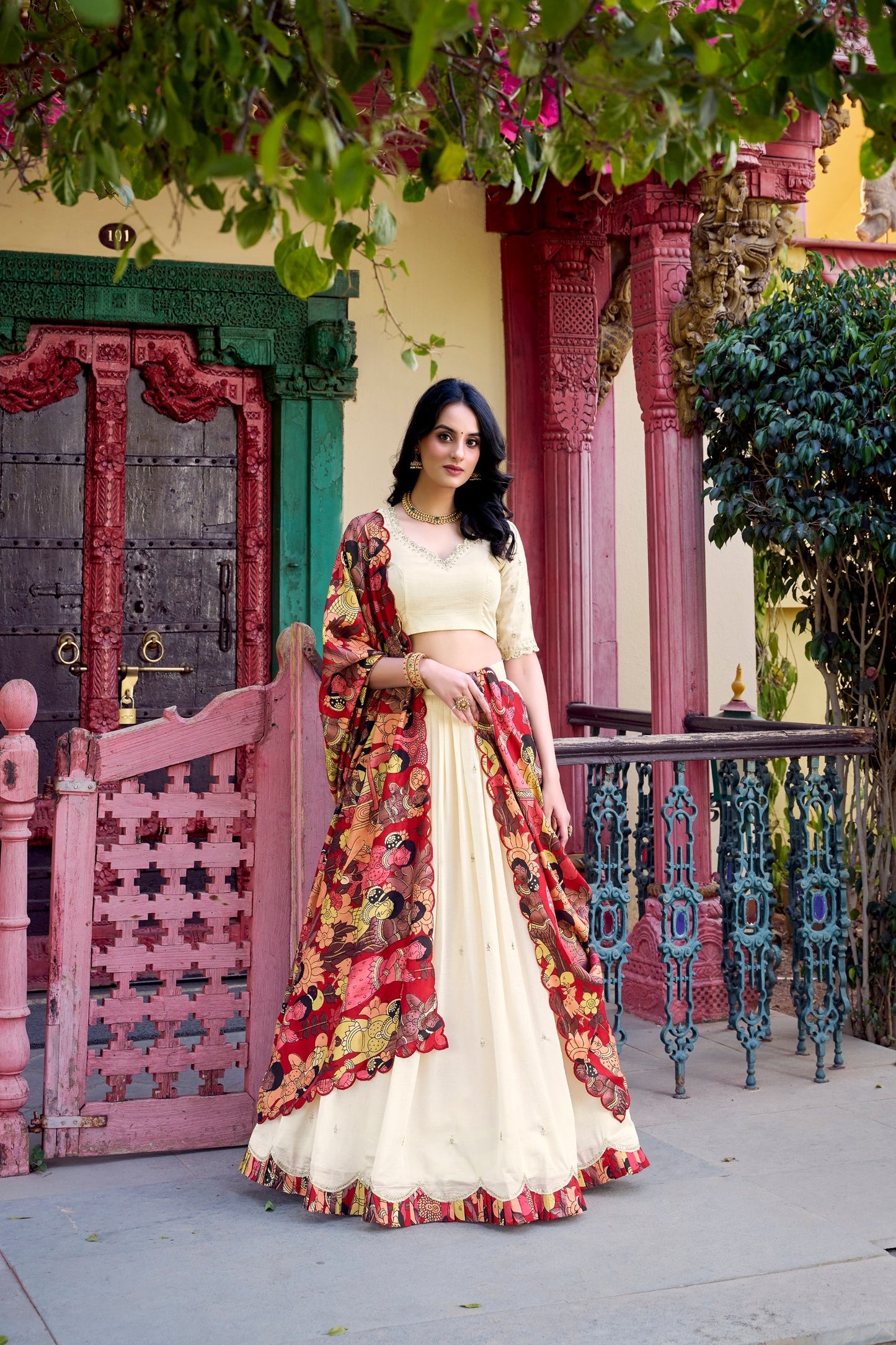 Vichitra Silk Kalamkari Print Lehenga