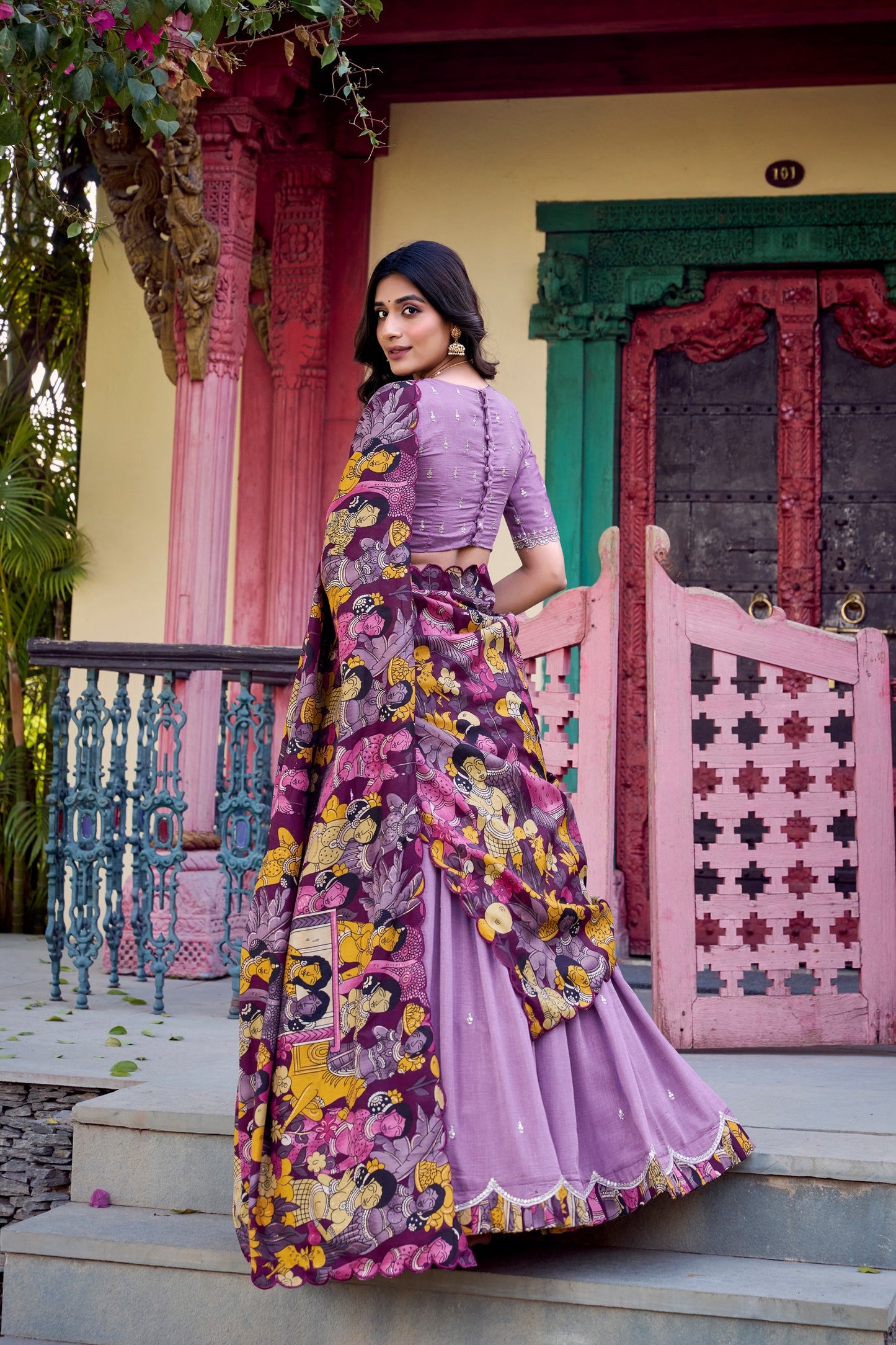 Vichitra Silk Kalamkari Print Lehenga
