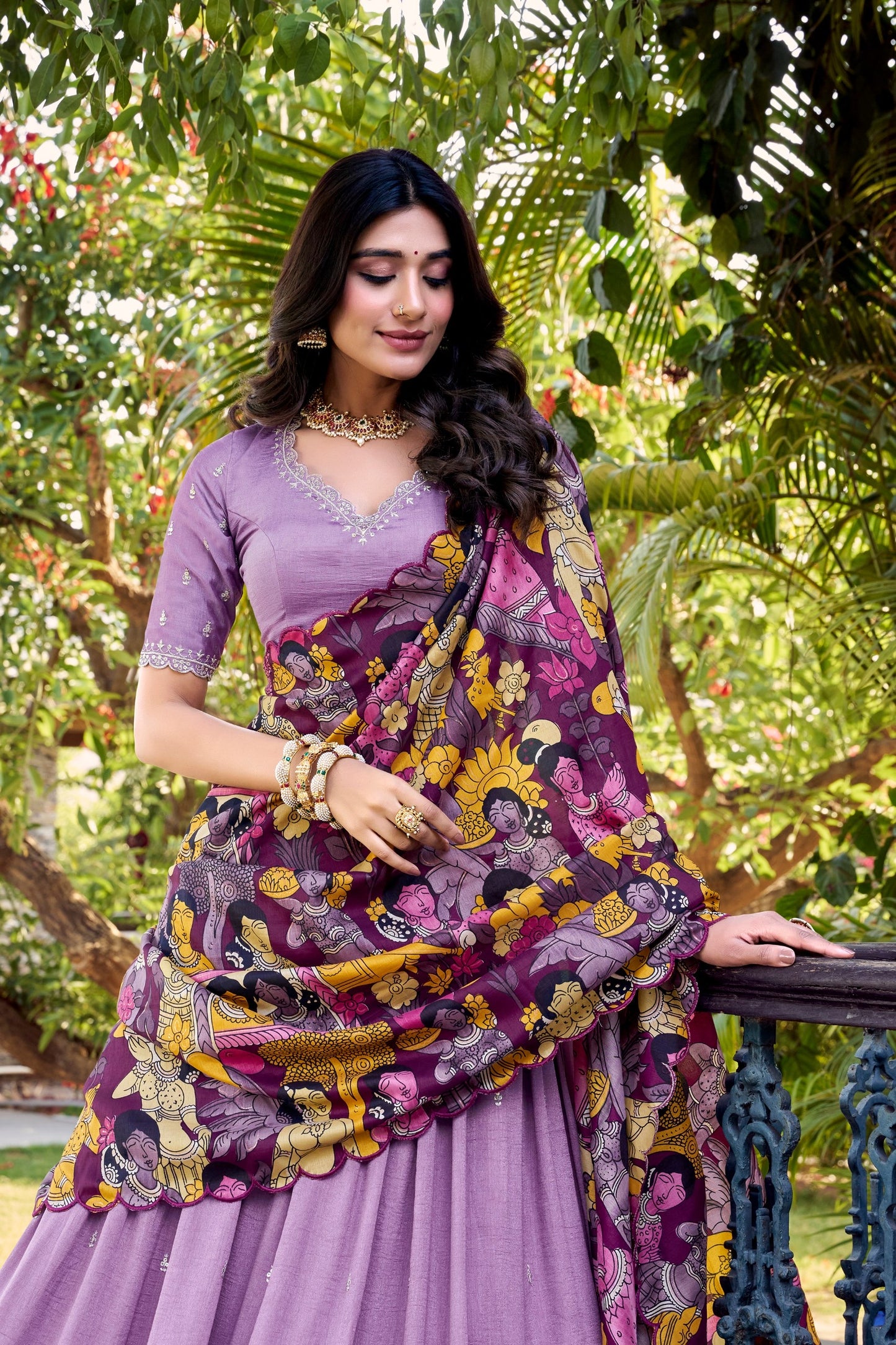 Vichitra Silk Kalamkari Print Lehenga