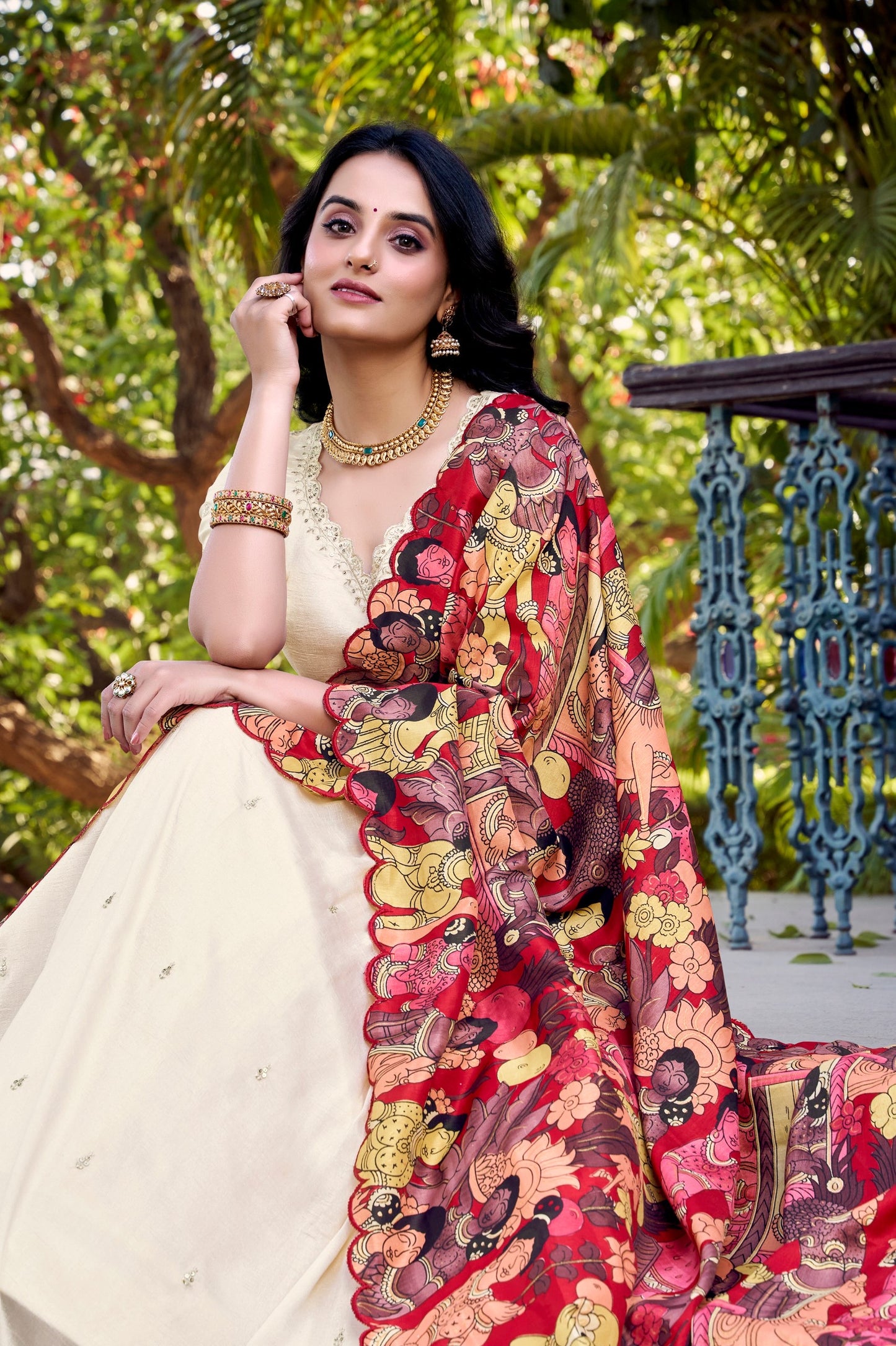 Vichitra Silk Kalamkari Print Lehenga