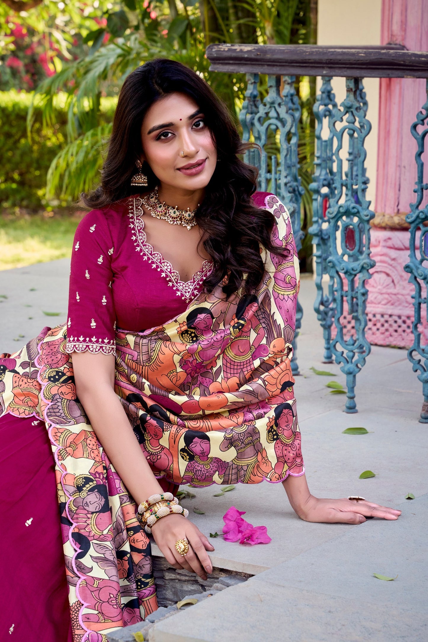 Vichitra Silk Kalamkari Print Lehenga